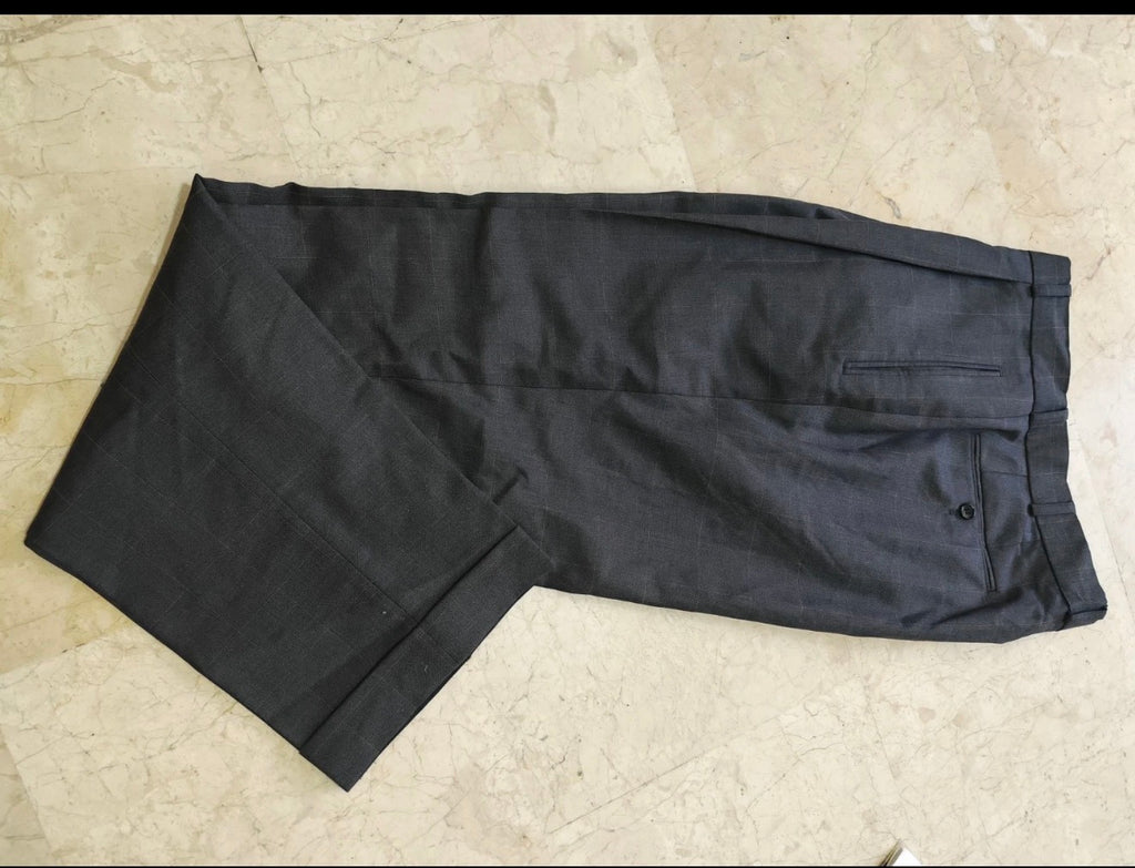Vintage all worsted wool double breasted charcoal classic windowpane suit 42R