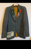 Unique rare style wool blend camouflage patch works green jacket blazer 34R 34L