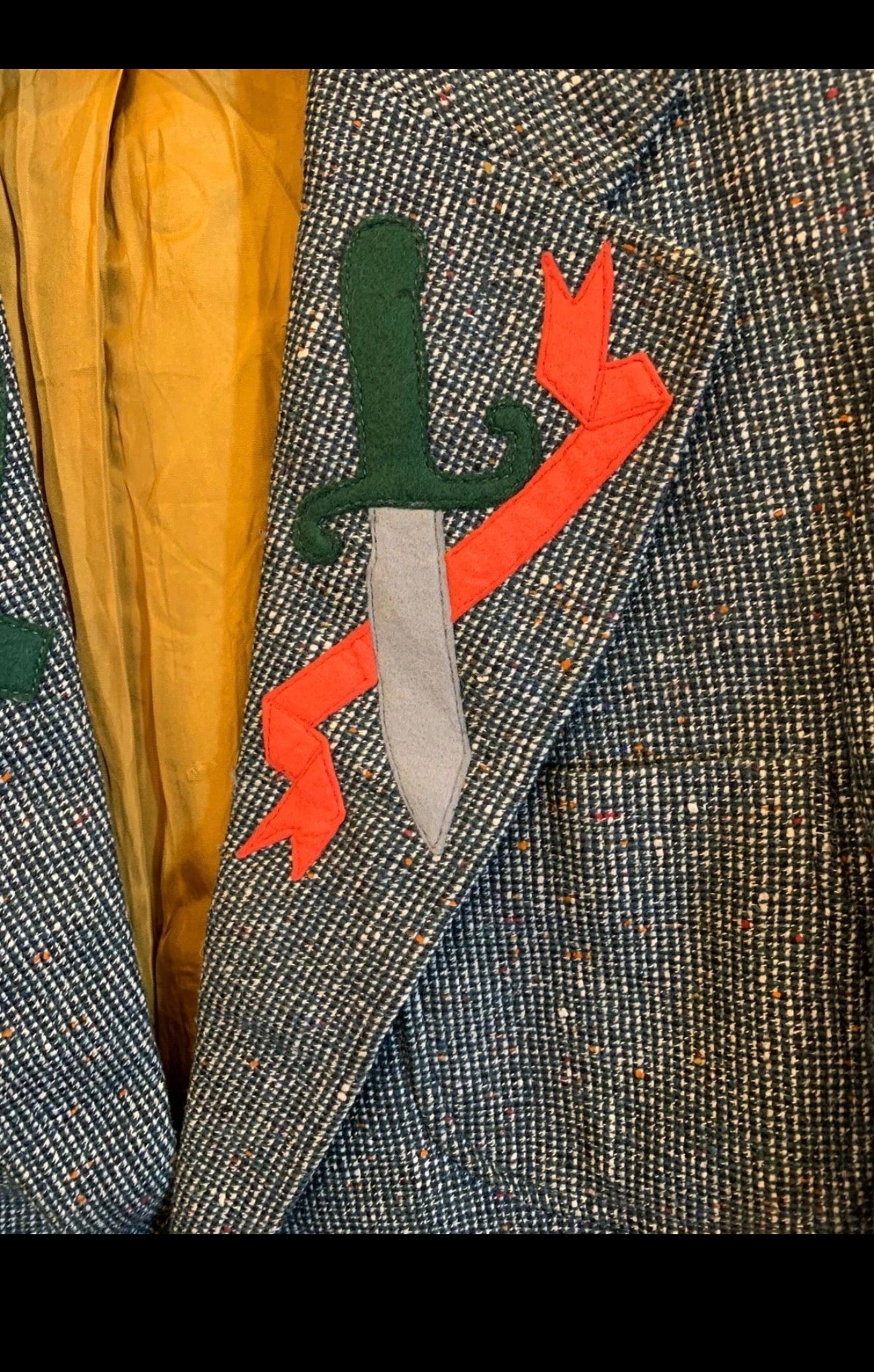 Unique rare style wool blend camouflage patch works green jacket blazer 34R 34L