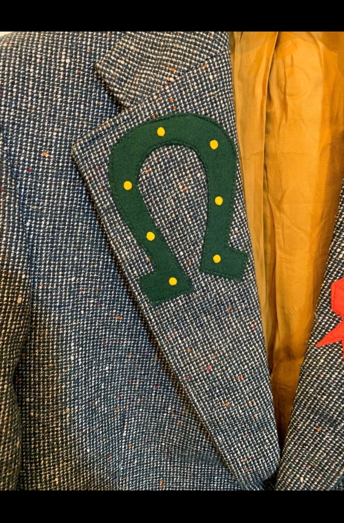 Unique rare style wool blend camouflage patch works green jacket blazer 34R 34L
