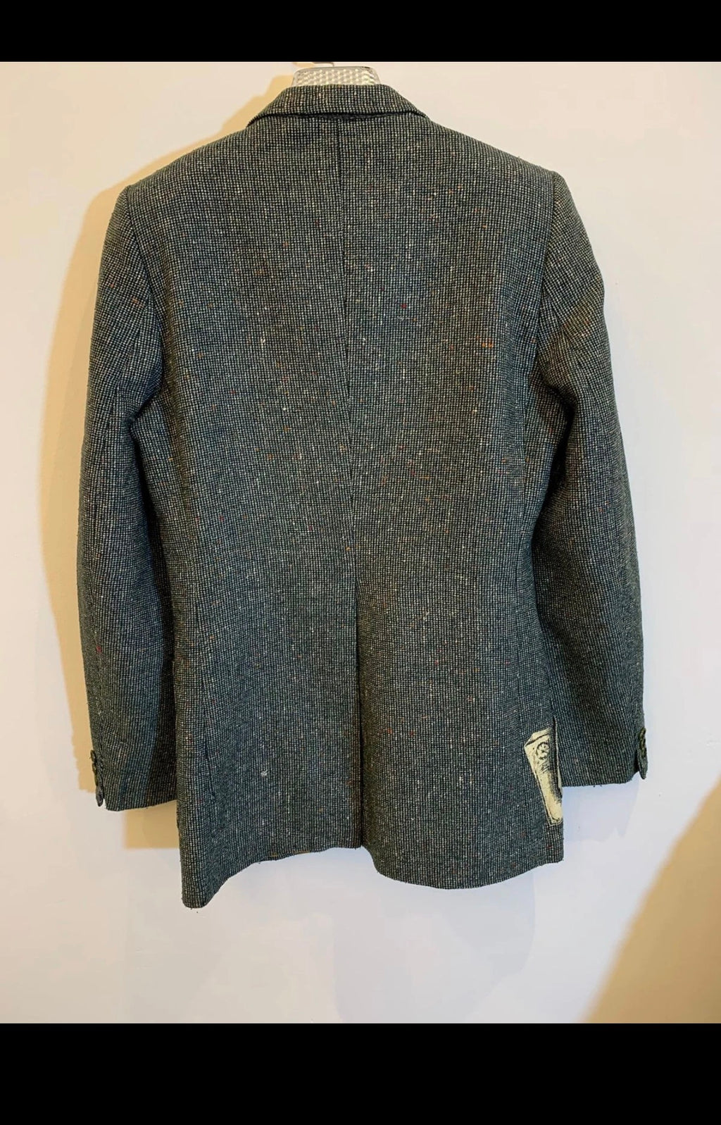 Unique rare style wool blend camouflage patch works green jacket blazer 34R 34L