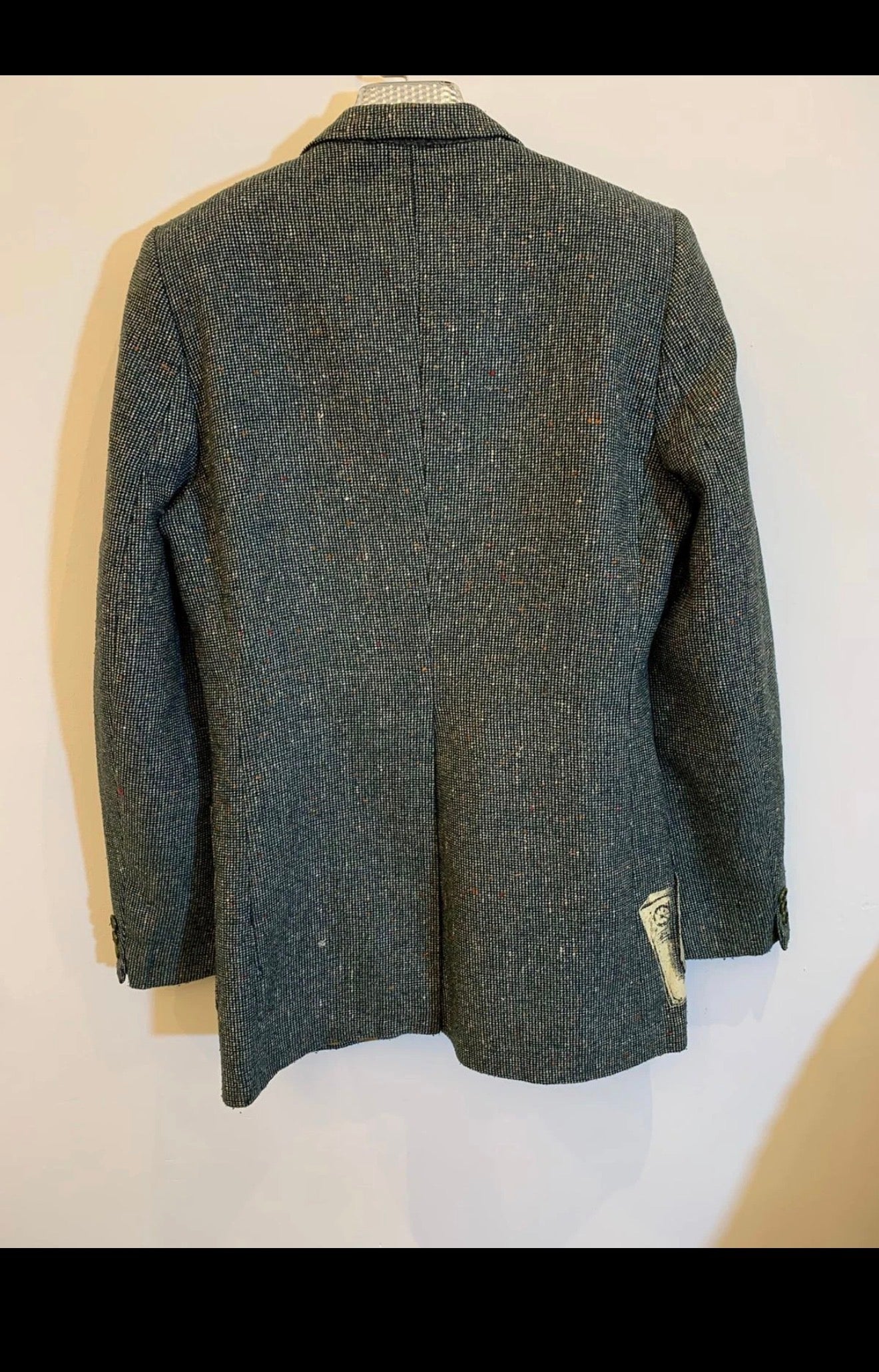 Unique rare style wool blend camouflage patch works green jacket blazer 34R 34L