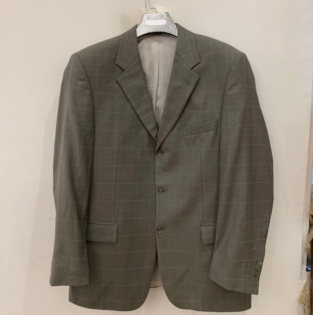 Vintage Daniel Hechter super 100s pure wool Windowpane green suit 44L