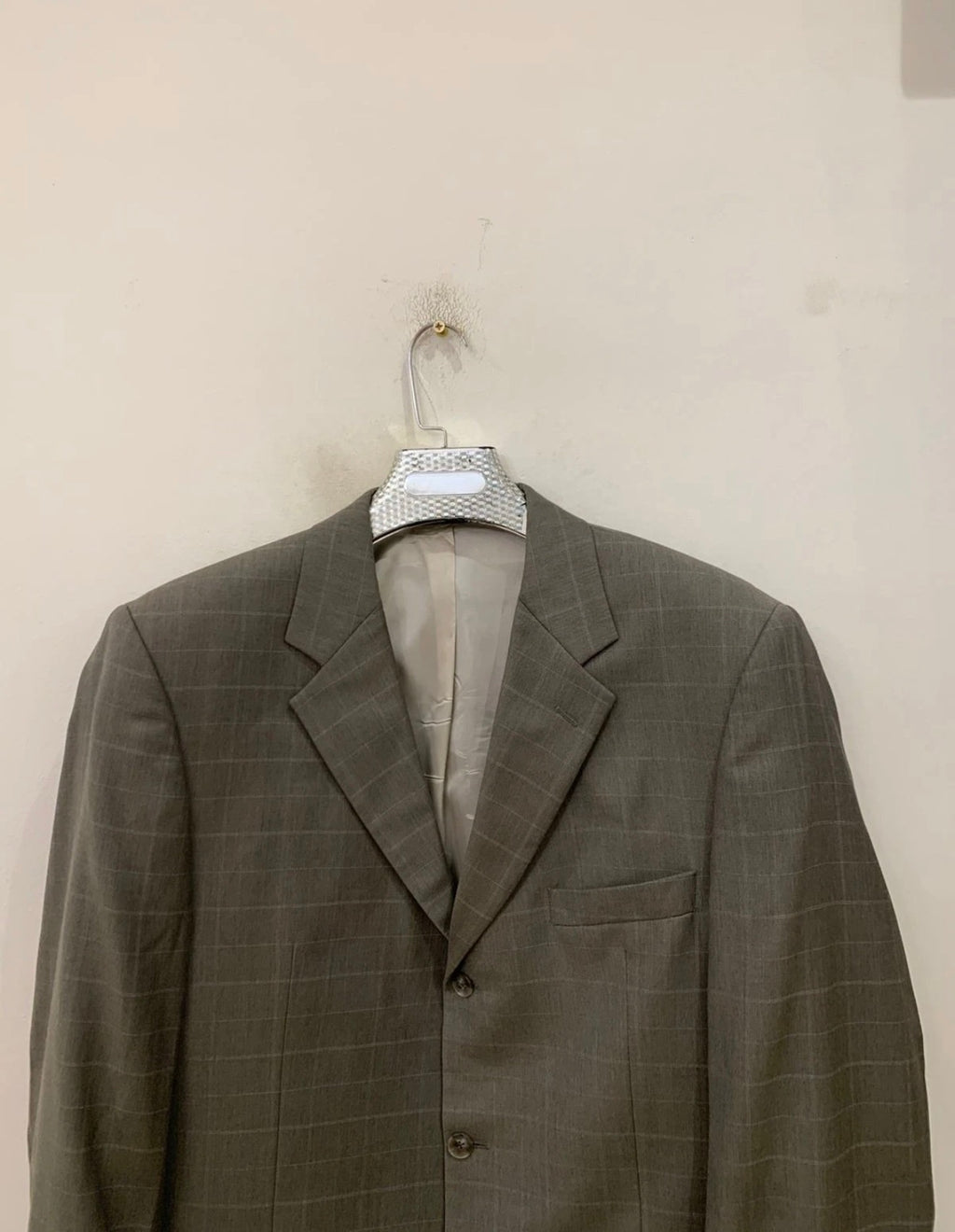Vintage Daniel Hechter super 100s pure wool Windowpane green suit 44L