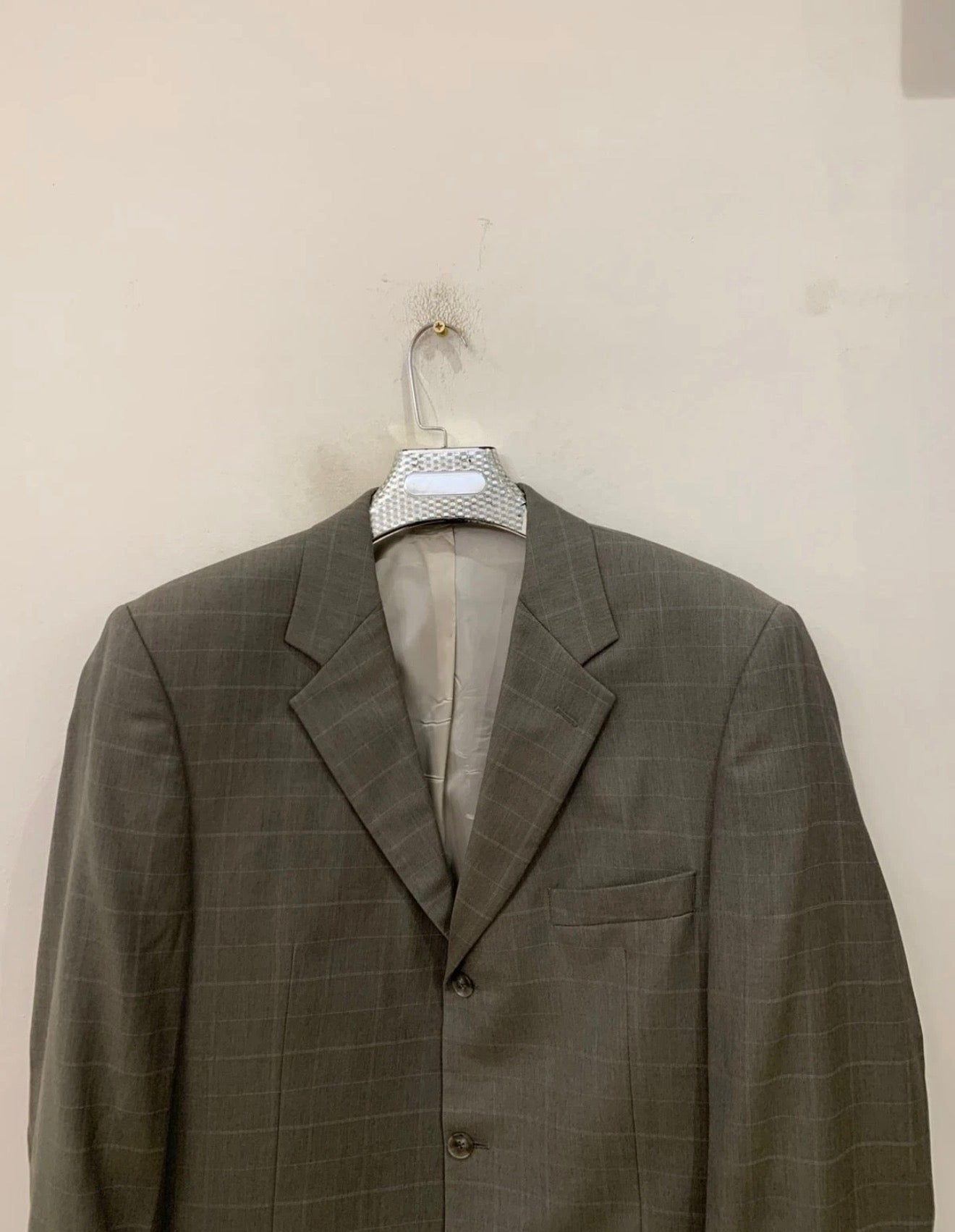 Vintage Daniel Hechter super 100s pure wool Windowpane green suit 44L