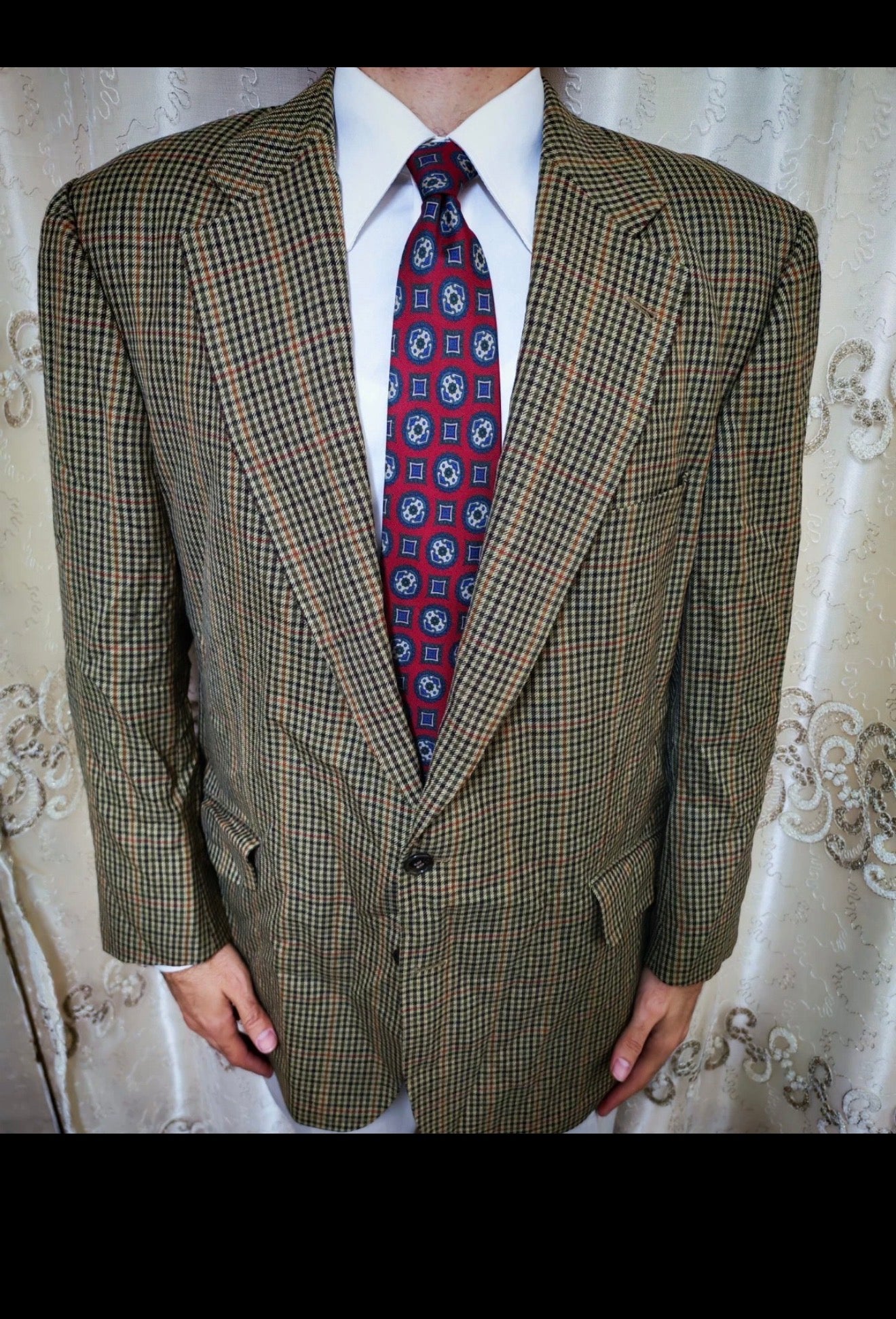 Vintage classic all worsted wool Windowpane hunting jacket blazer 42R 42S