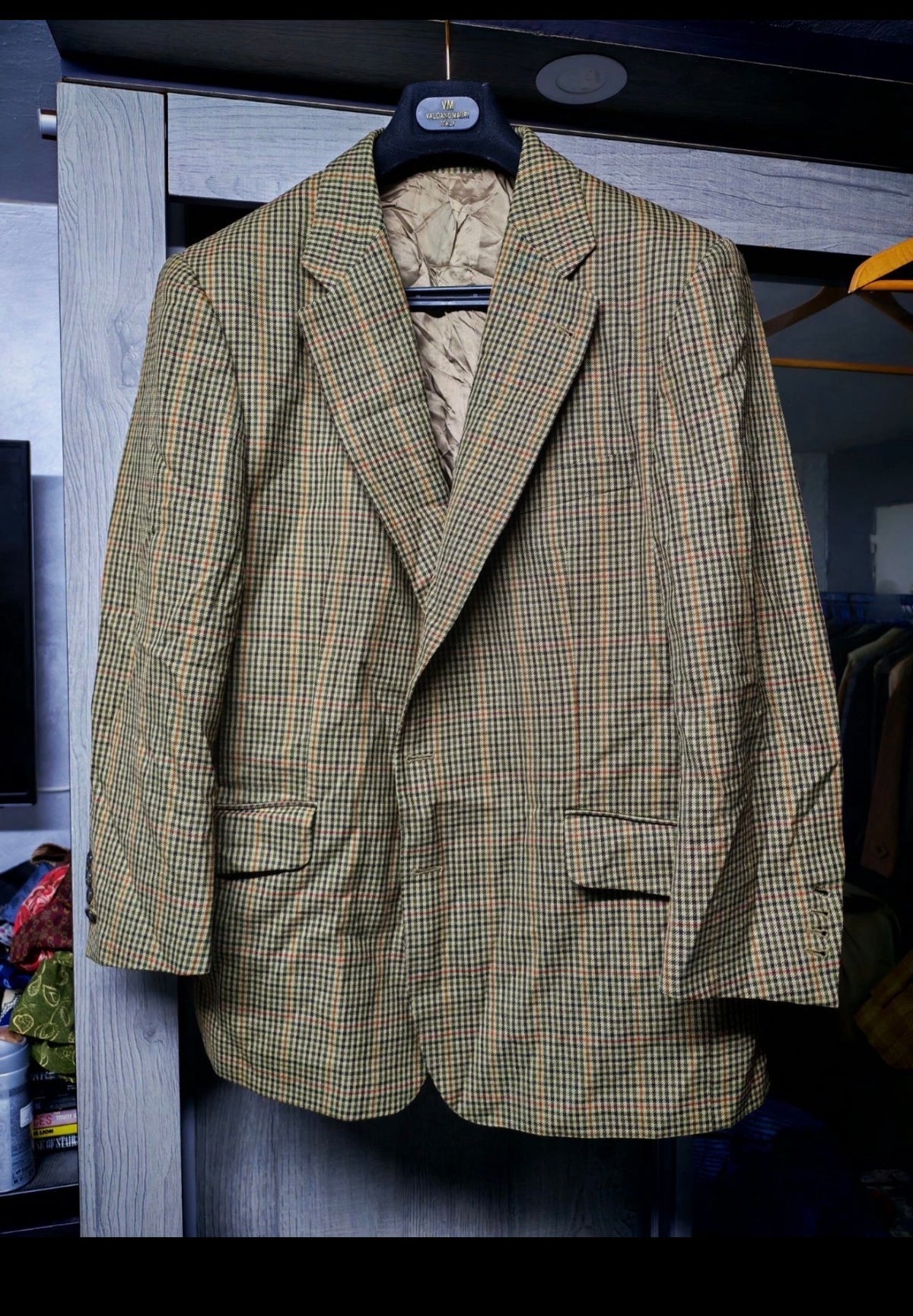 Vintage classic all worsted wool Windowpane hunting jacket blazer 42R 42S
