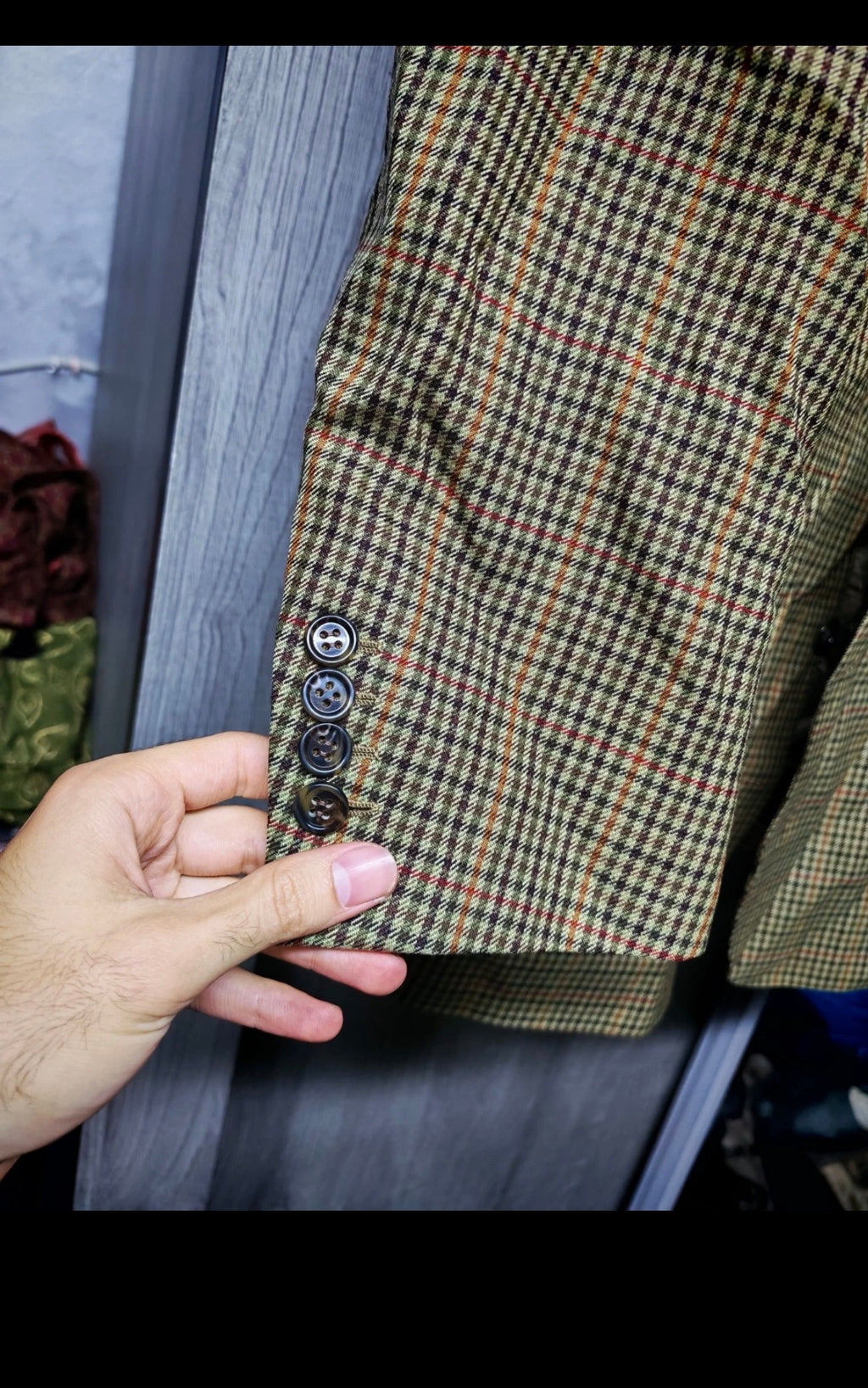 Vintage classic all worsted wool Windowpane hunting jacket blazer 42R 42S