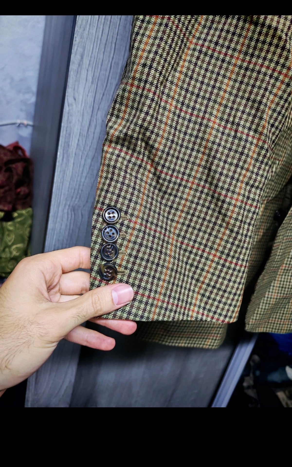 Vintage classic all worsted wool Windowpane hunting jacket blazer 42R 42S