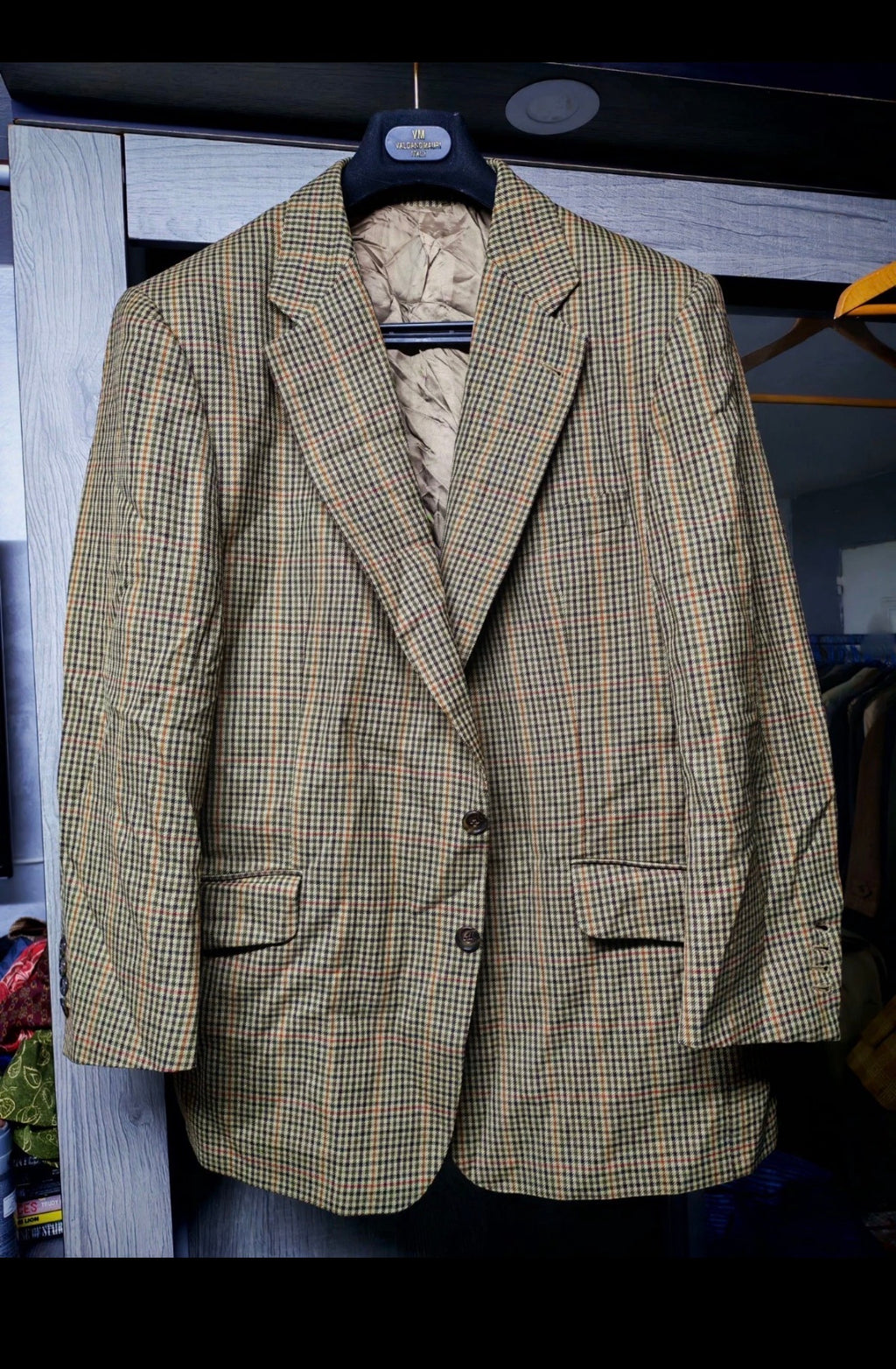 Vintage classic all worsted wool Windowpane hunting jacket blazer 42R 42S