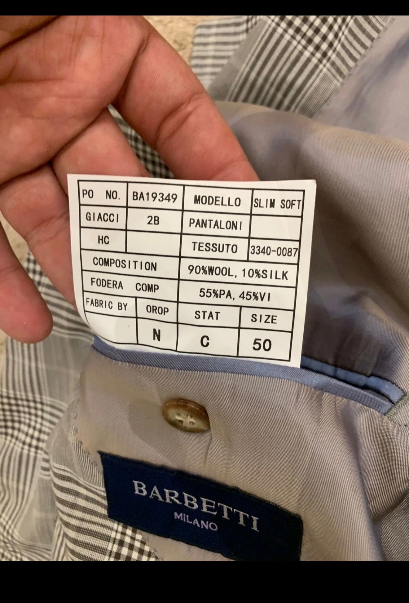 Barbetti Milano Wool Silk Ermenegildo Zegna glen check jacket blazer 36R 36S