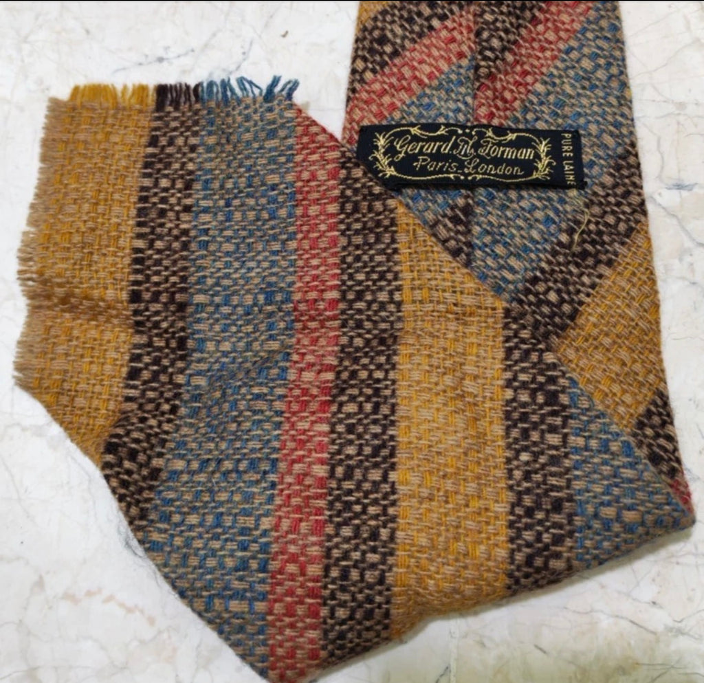 Vintage classic 100% pure wool handwoven Tweed Retro striped neck tie