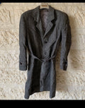 Vintage pure wool handwoven tweed belted herringbone charcoal over coat 42R