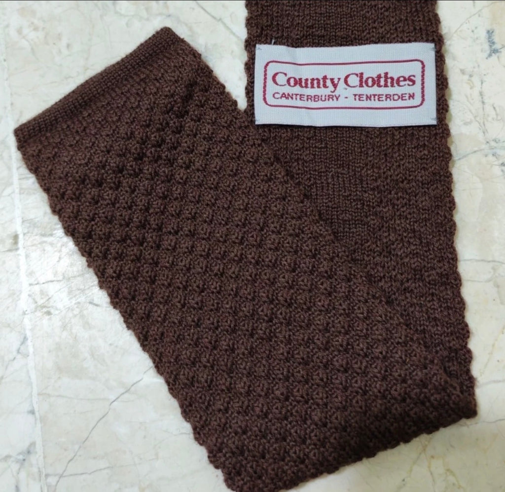 mens vintage classic 100% pure wool luxury square cut knitted brown neck tie