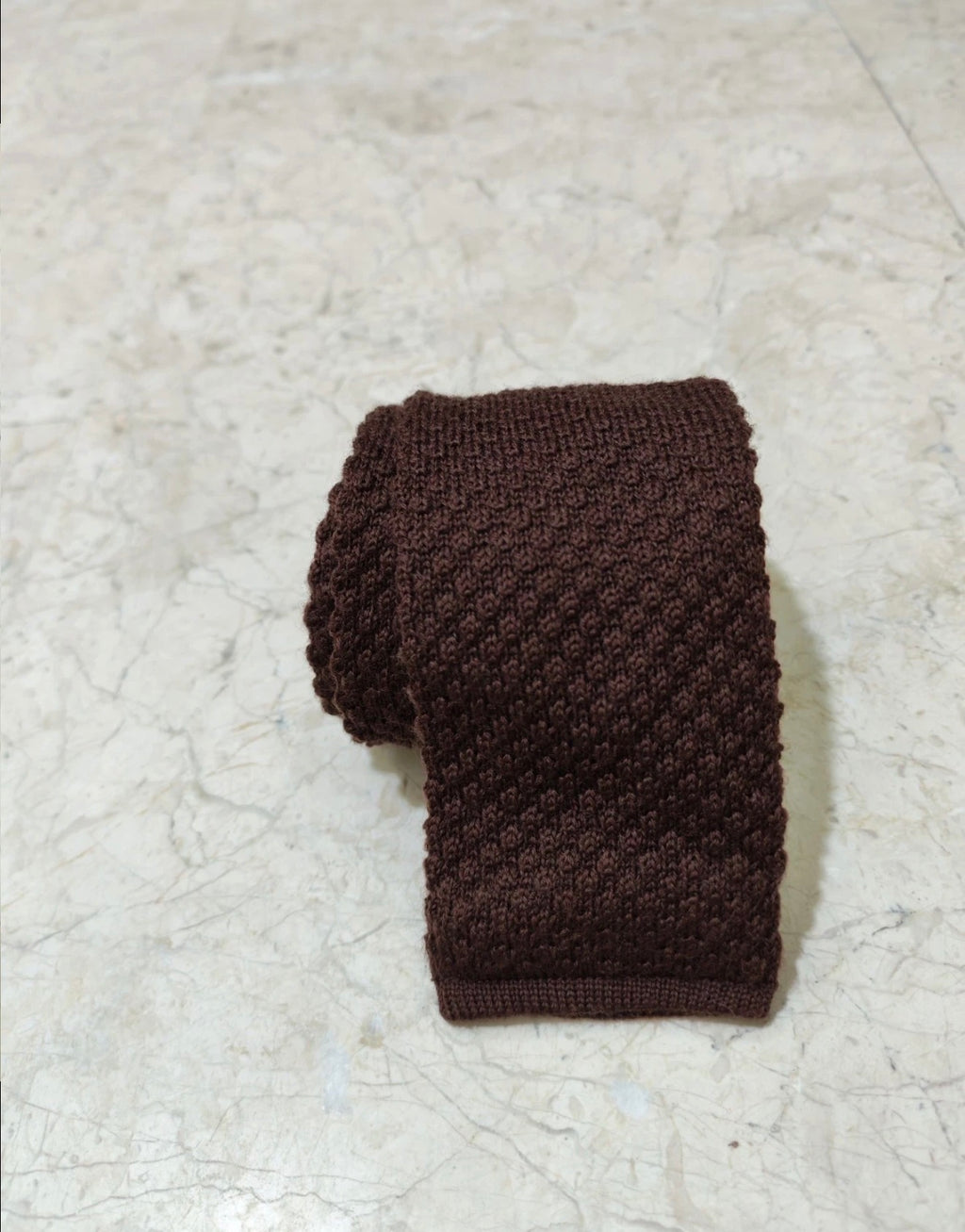 mens vintage classic 100% pure wool luxury square cut knitted brown neck tie