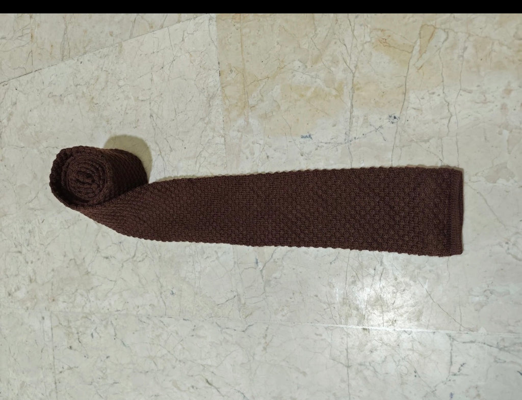 mens vintage classic 100% pure wool luxury square cut knitted brown neck tie