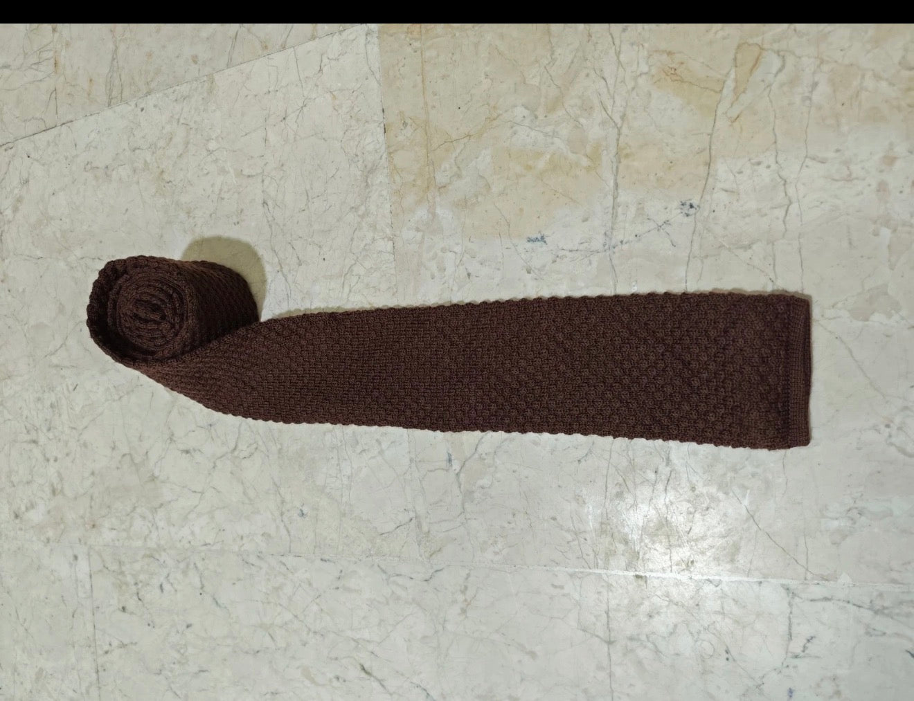 mens vintage classic 100% pure wool luxury square cut knitted brown neck tie