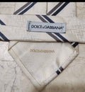 Mens Classic DOLCE & GABBANA 100% all silk luxury beige Repp neck tie