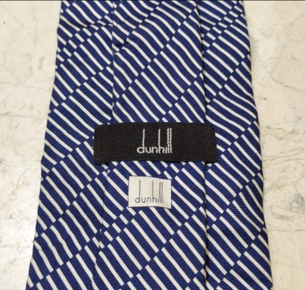 Vintage Dunhill classic 100% silk fancy Retro navy camouflage stripes neck tie