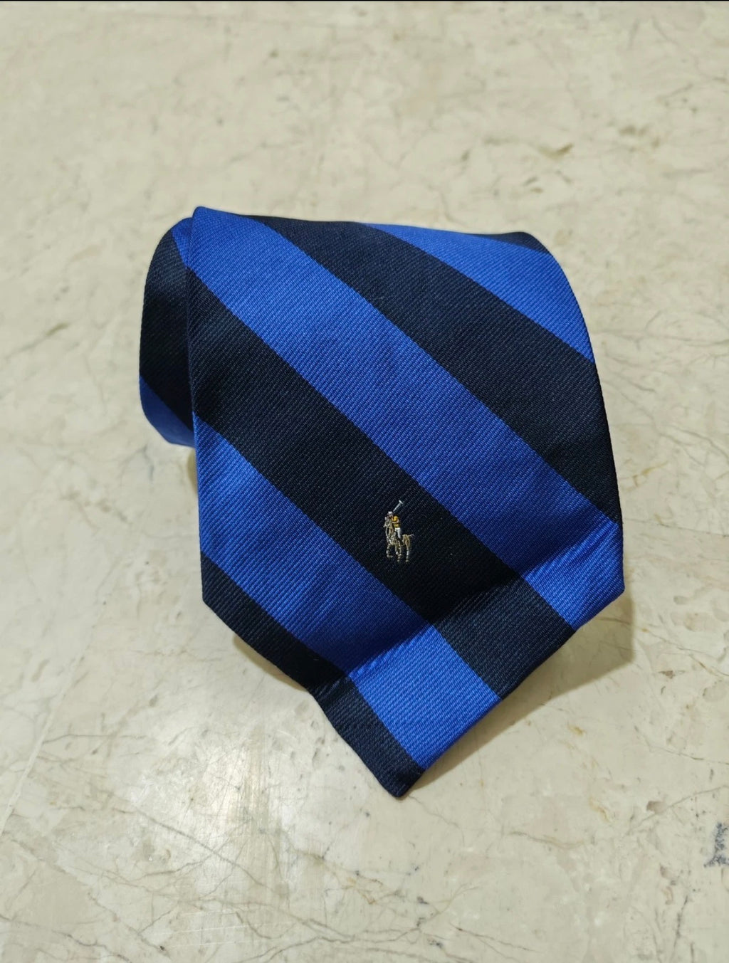 Vintage Polo Ralph Lauren 100% all silk luxury Navy blue awning neck tie