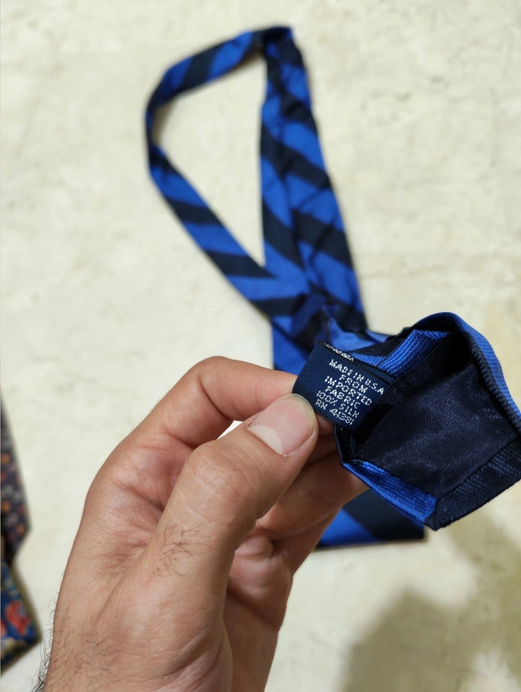Vintage Polo Ralph Lauren 100% all silk luxury Navy blue awning neck tie