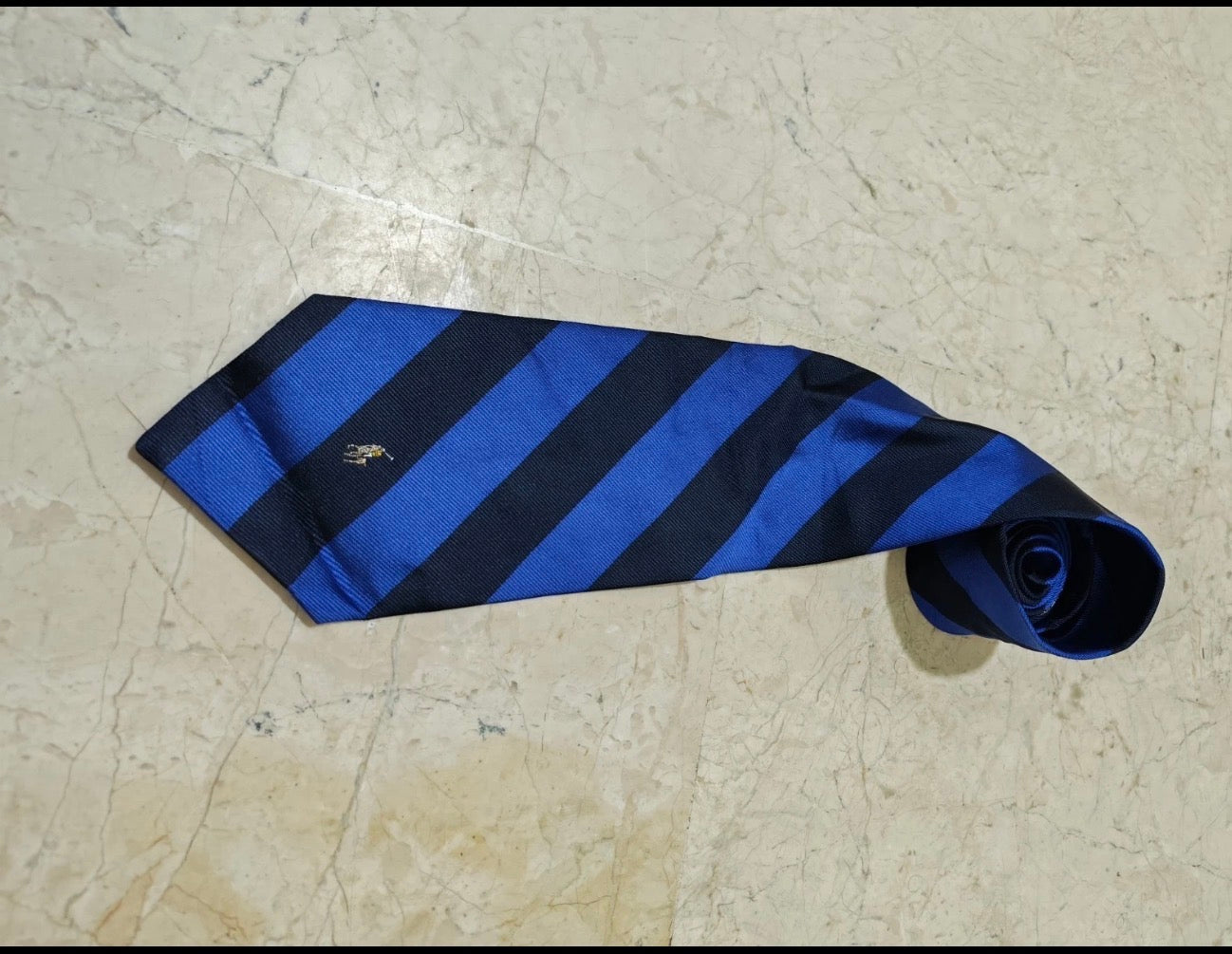 Vintage Polo Ralph Lauren 100% all silk luxury Navy blue awning neck tie