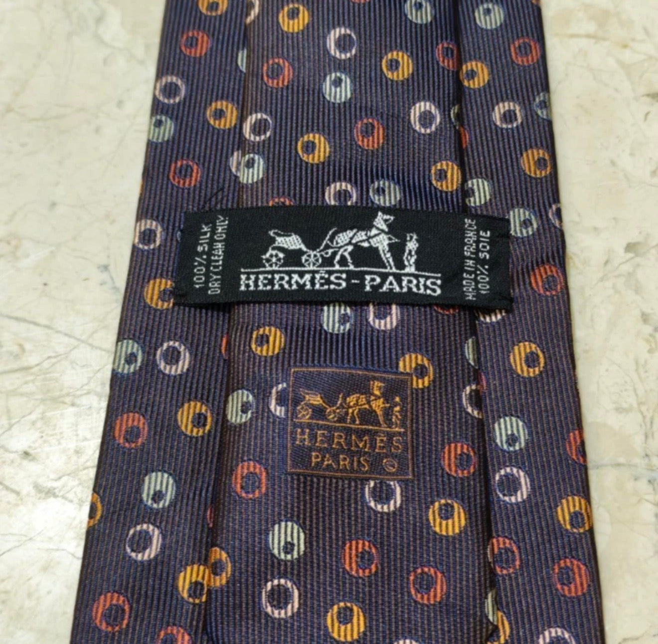 Vintage Hermes Paris classic 100% all silk luxury motif brown Polka dots necktie