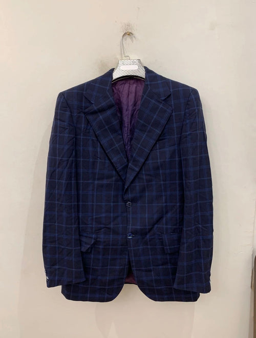 1970s Vintage dated all worsted wool Windowpane navy classic jacket blazer 38L