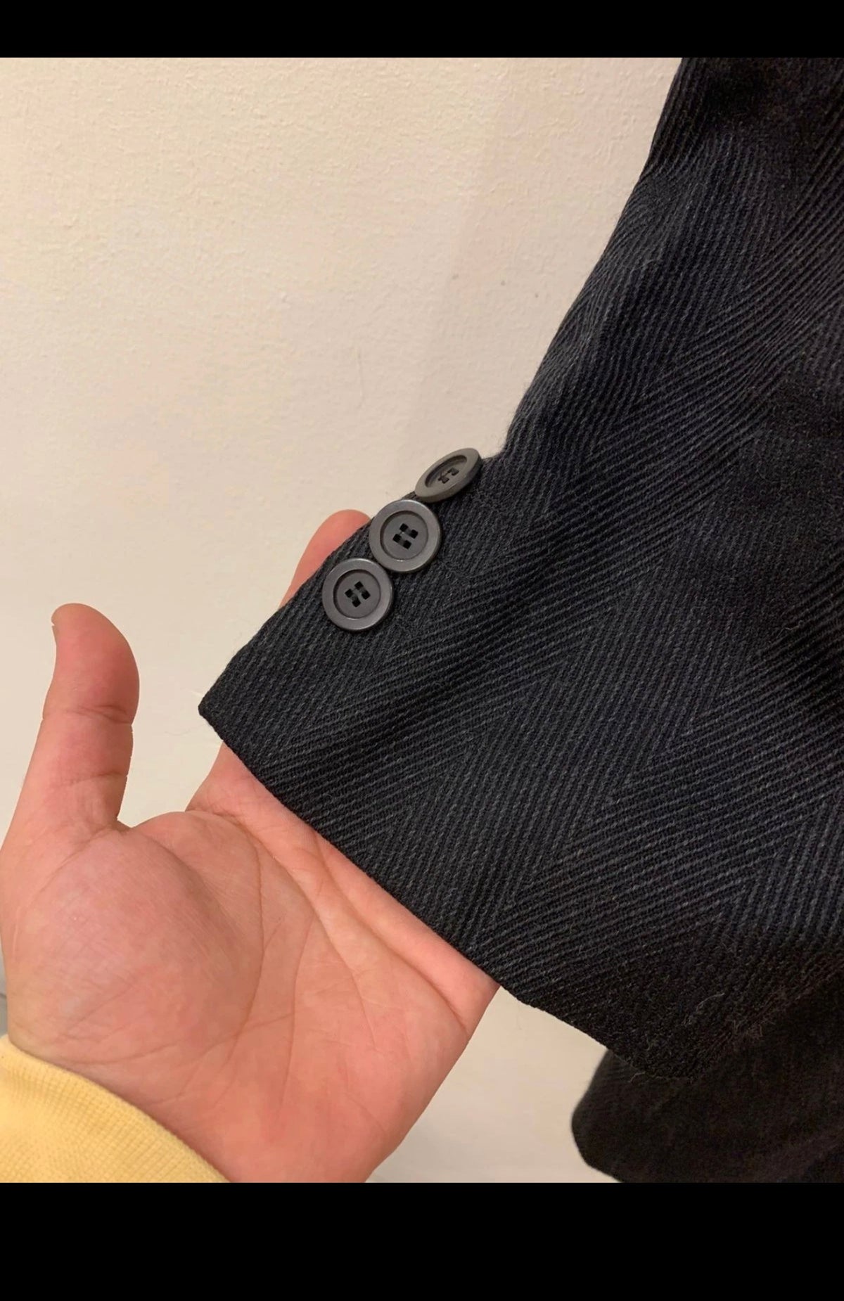 Classic wool blend herringbone black over coat 44R L