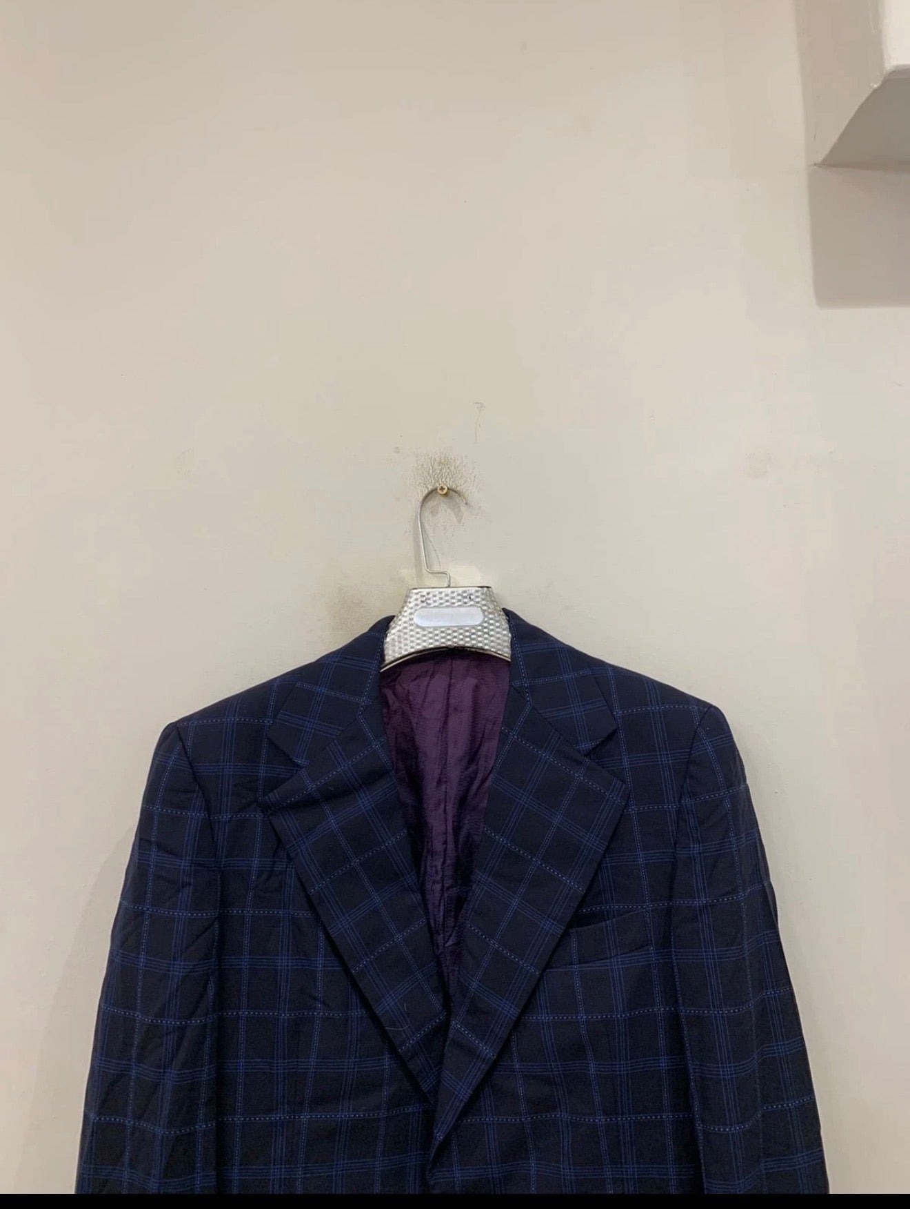 1970s Vintage dated all worsted wool Windowpane navy classic jacket blazer 38L