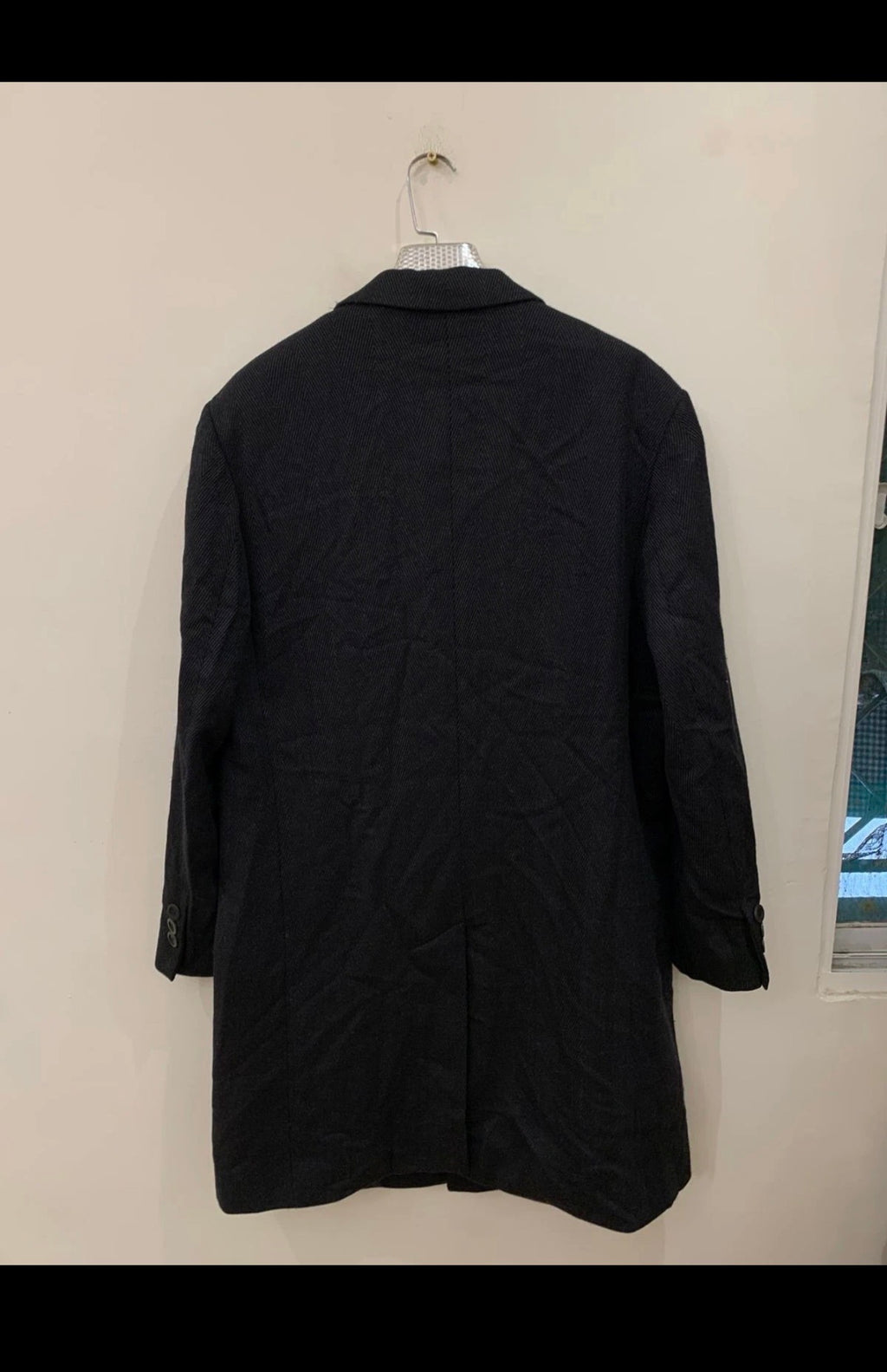 Classic wool blend herringbone black over coat 44R L