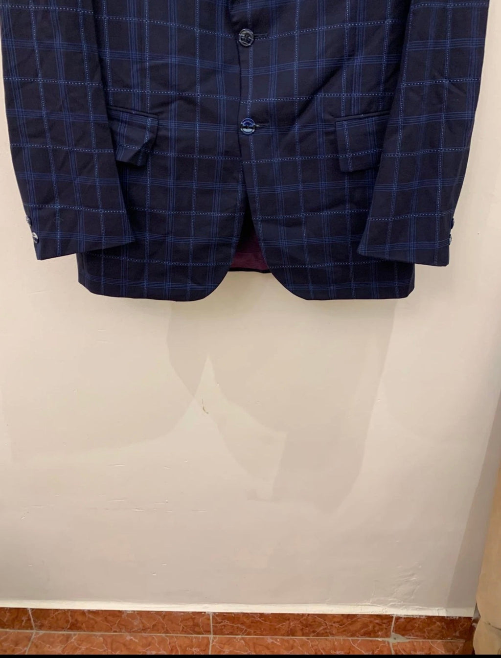 1970s Vintage dated all worsted wool Windowpane navy classic jacket blazer 38L