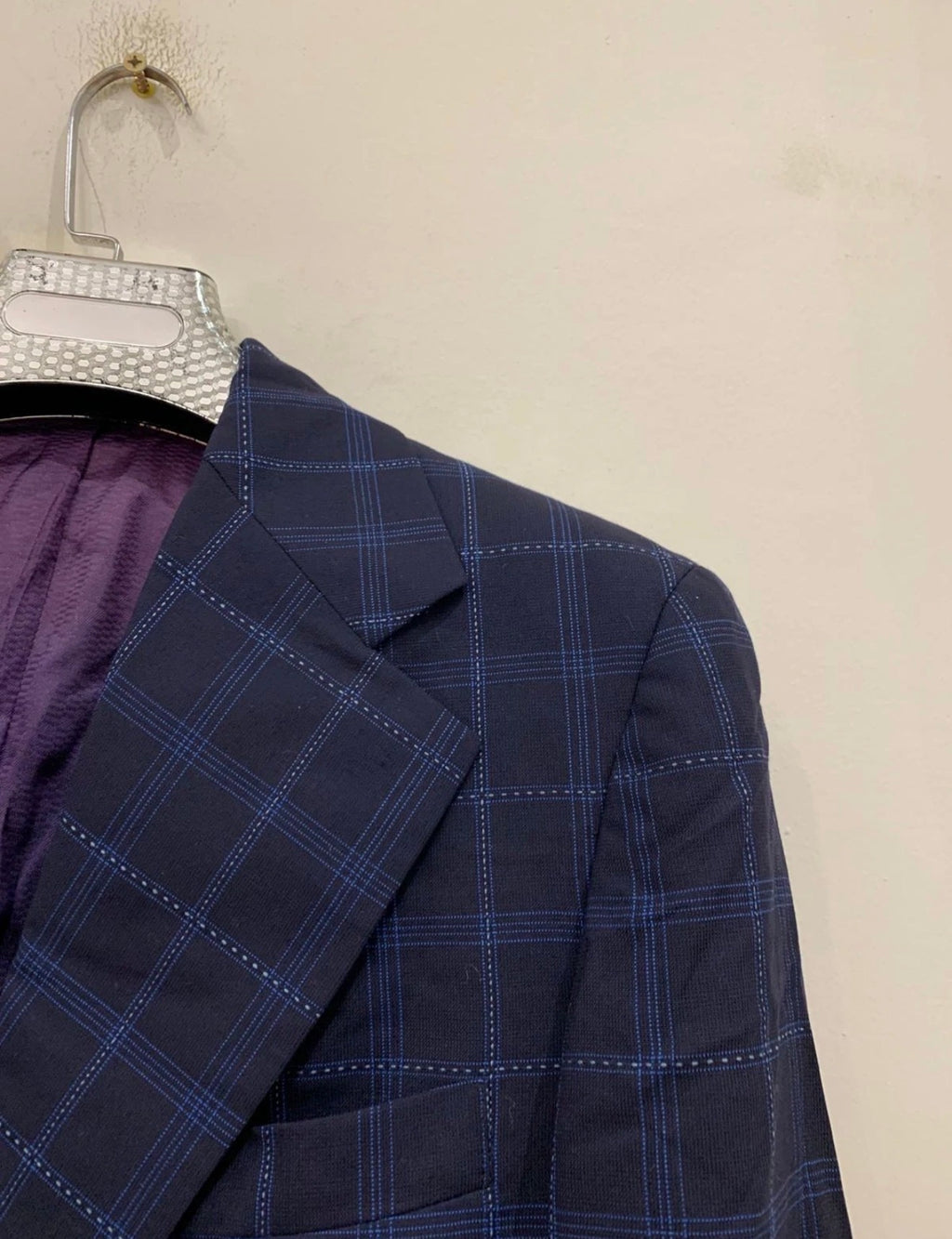 1970s Vintage dated all worsted wool Windowpane navy classic jacket blazer 38L