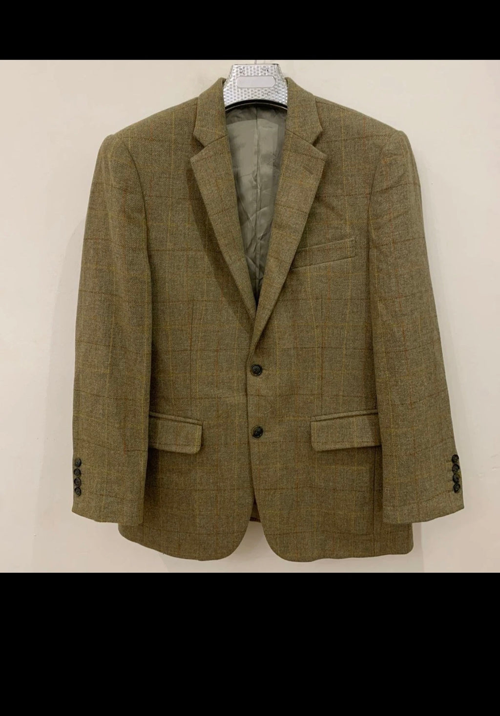 Vintage pure wool handwoven Tweed Windowpane green hunting jacket blazer 40R