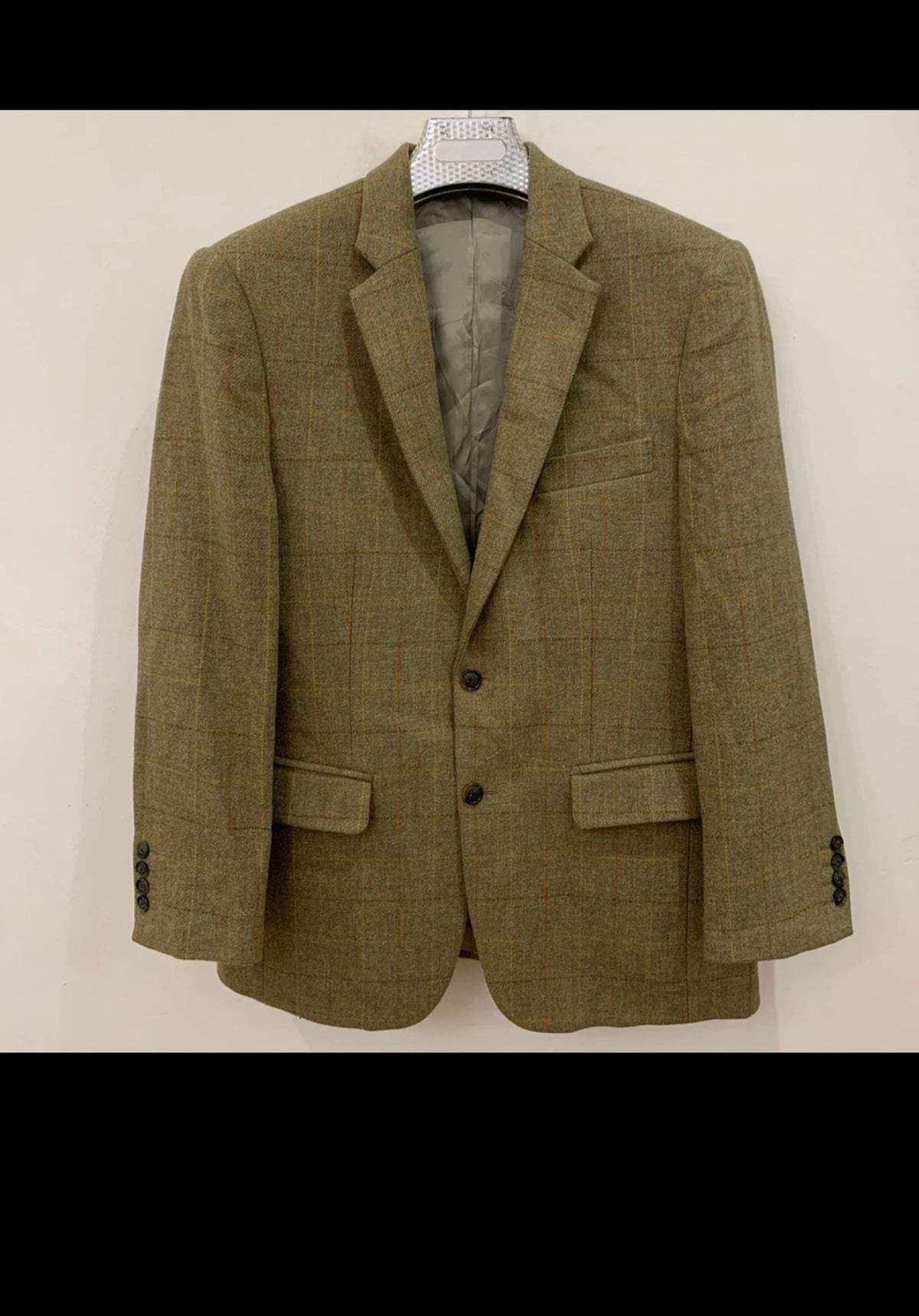 Vintage pure wool handwoven Tweed Windowpane green hunting jacket blazer 40R