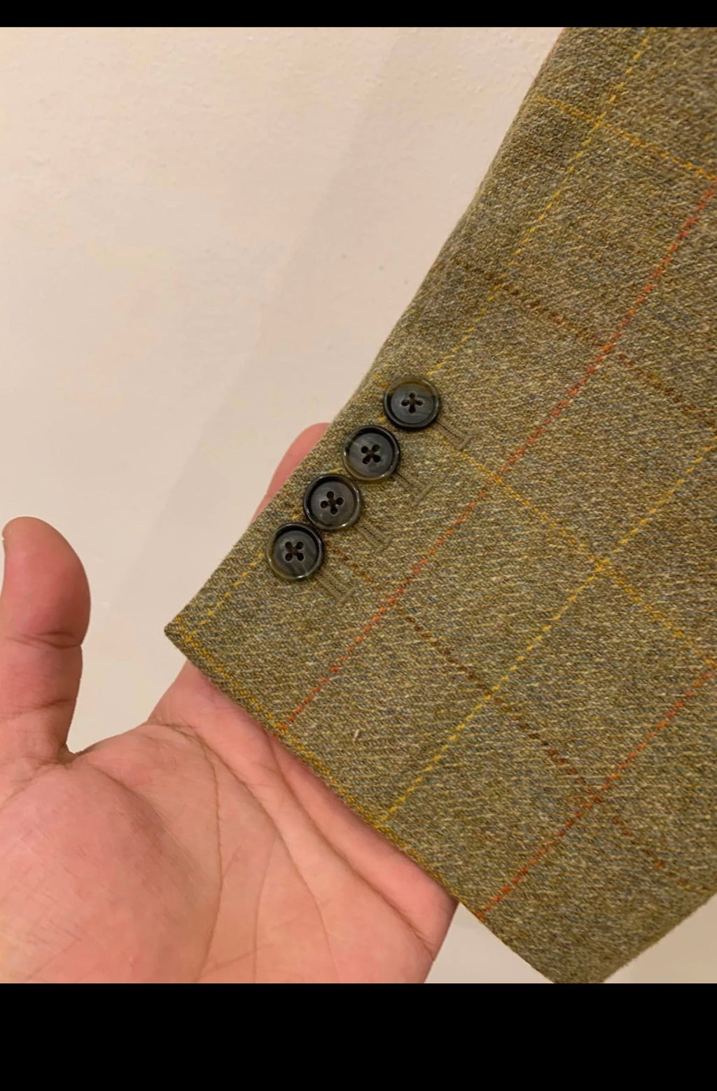 Vintage pure wool handwoven Tweed Windowpane green hunting jacket blazer 40R
