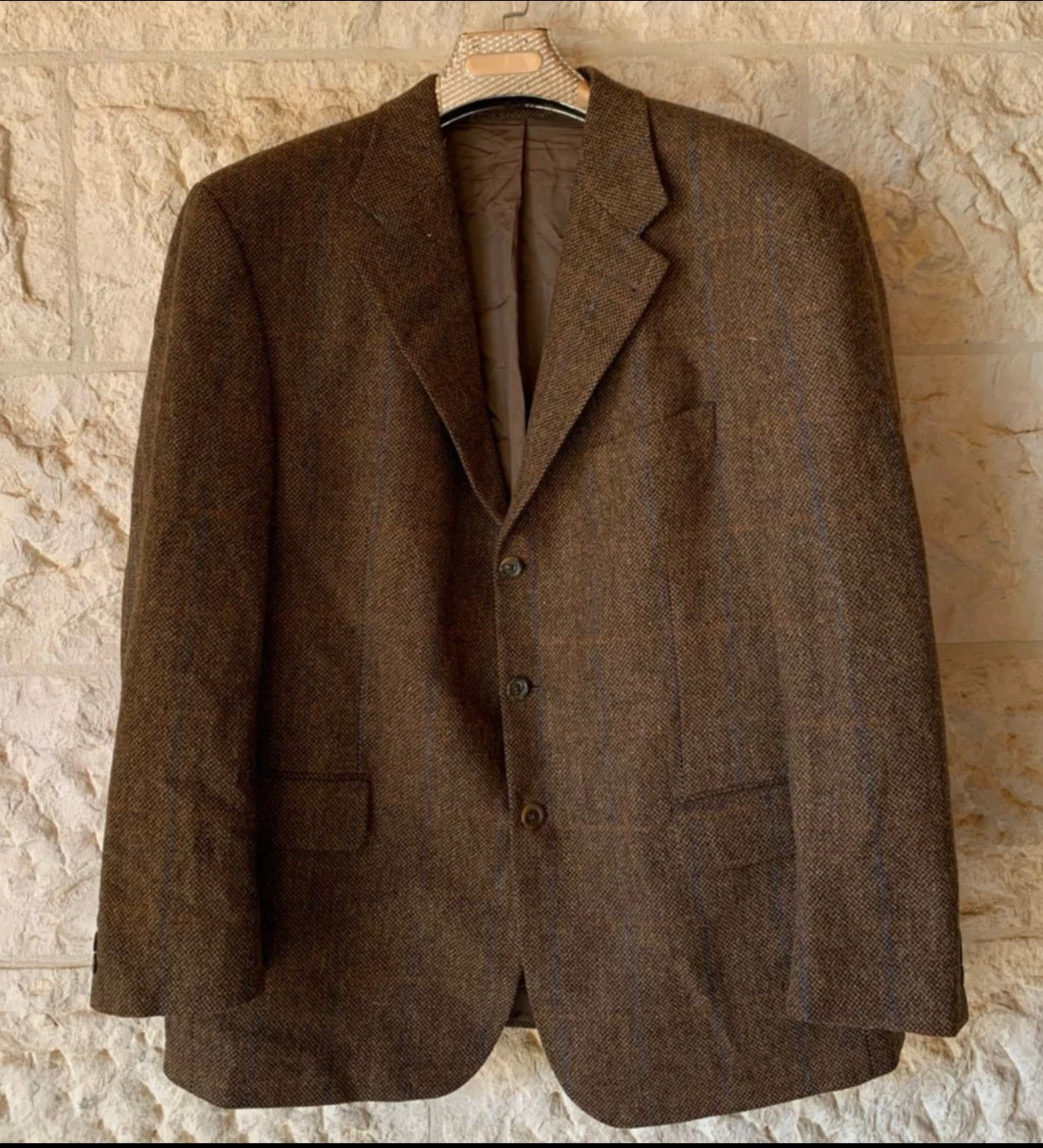 Vintage pure wool tweed Windowpane brown classic jacket blazer 46R XL