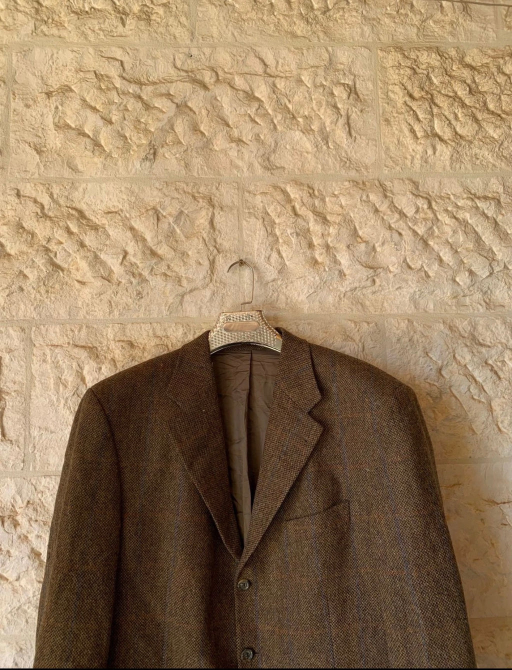 Vintage pure wool tweed Windowpane brown classic jacket blazer 46R XL