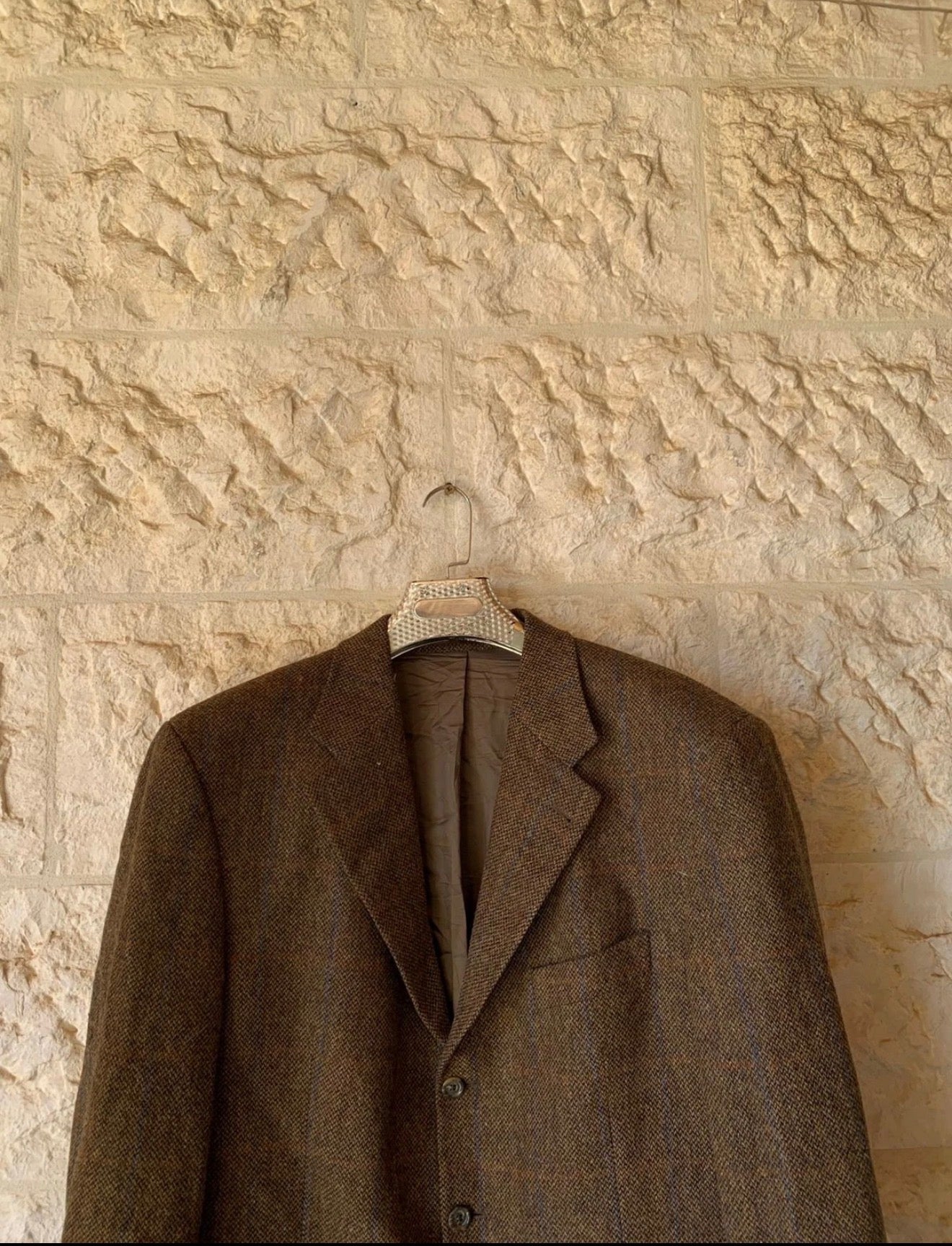 Vintage pure wool tweed Windowpane brown classic jacket blazer 46R XL
