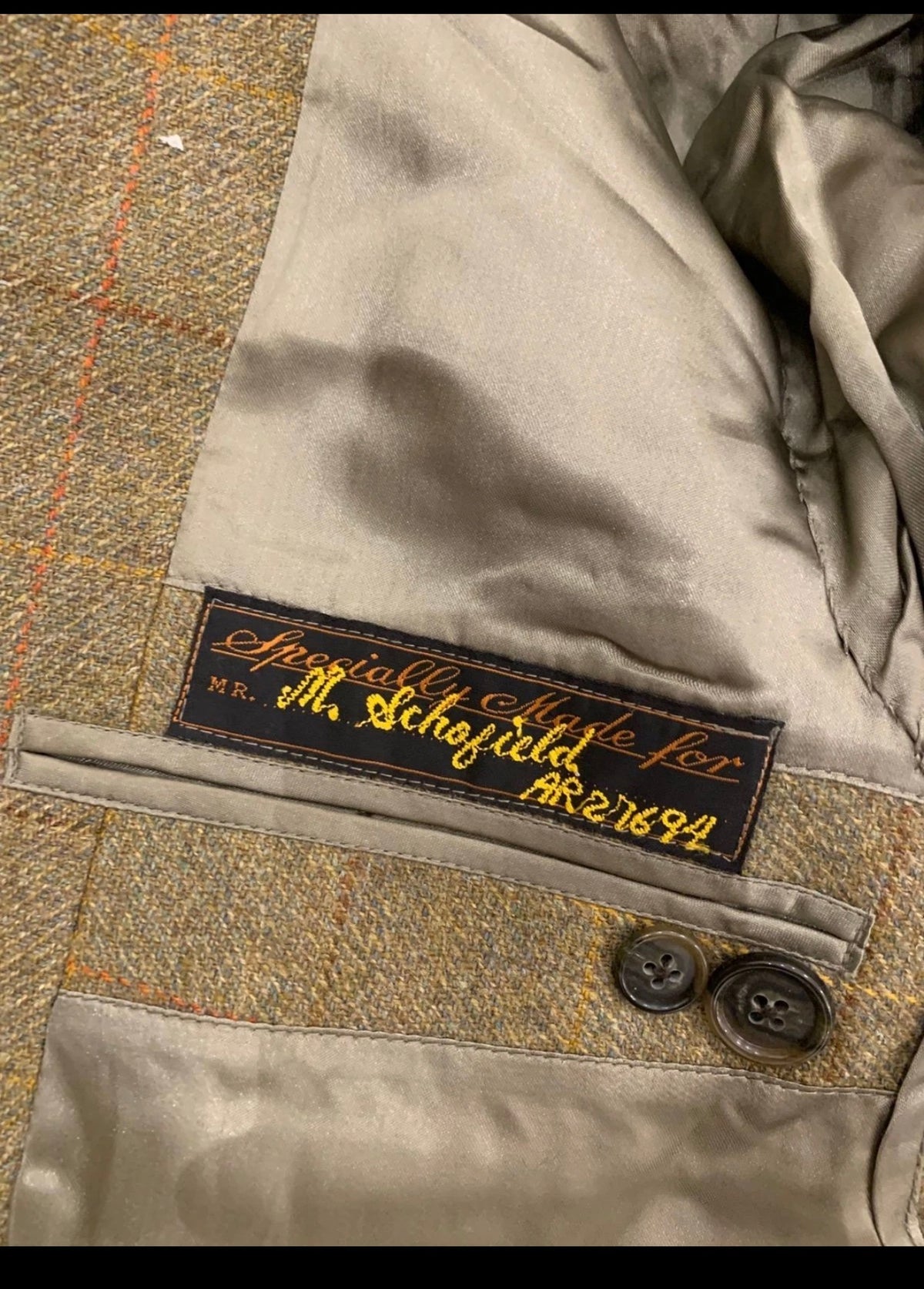 Vintage pure wool handwoven Tweed Windowpane green hunting jacket blazer 40R