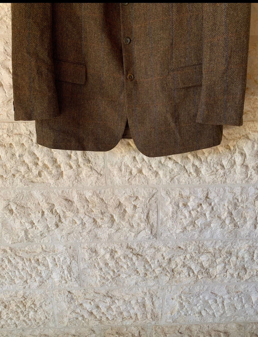Vintage pure wool tweed Windowpane brown classic jacket blazer 46R XL