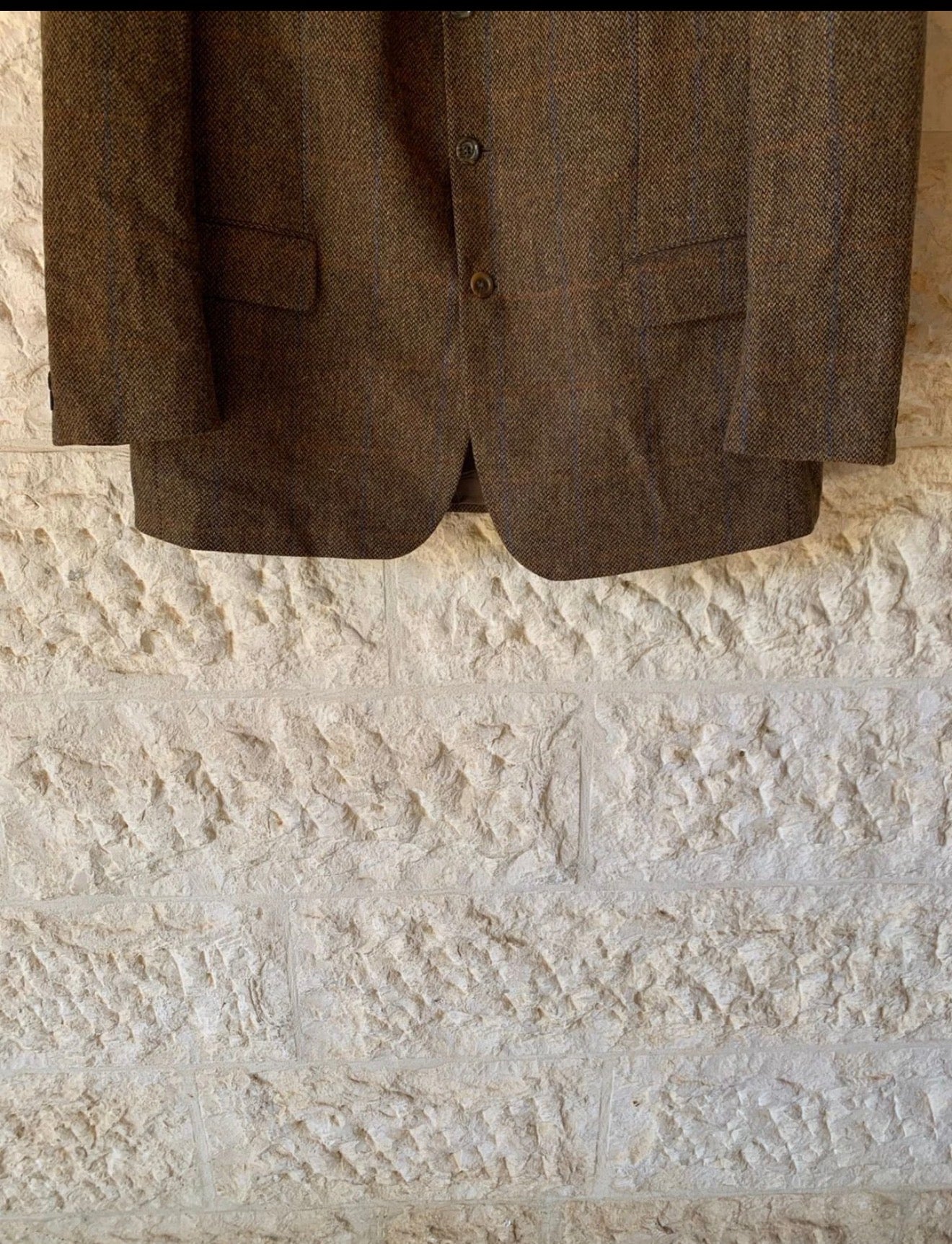 Vintage pure wool tweed Windowpane brown classic jacket blazer 46R XL