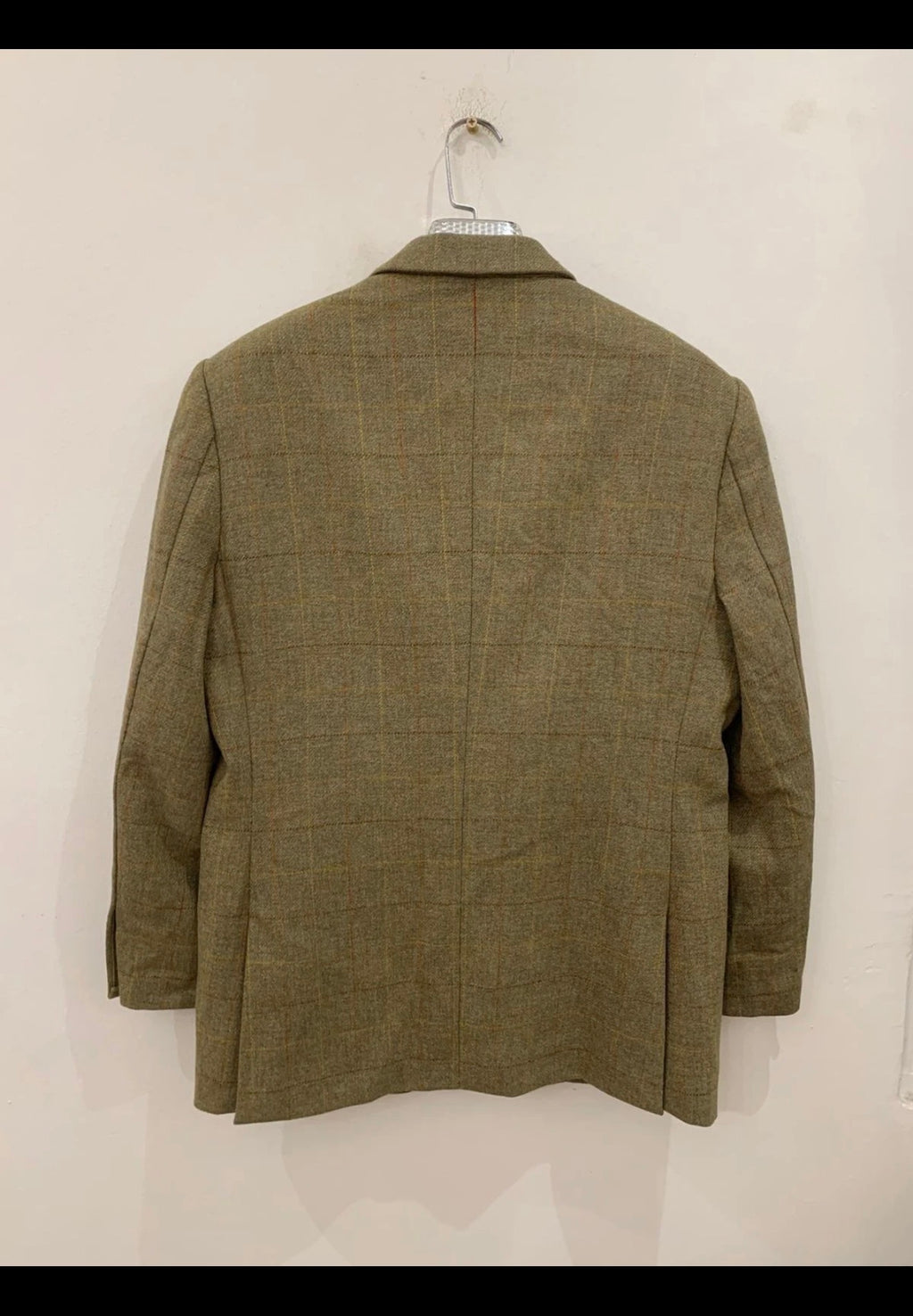 Vintage pure wool handwoven Tweed Windowpane green hunting jacket blazer 40R