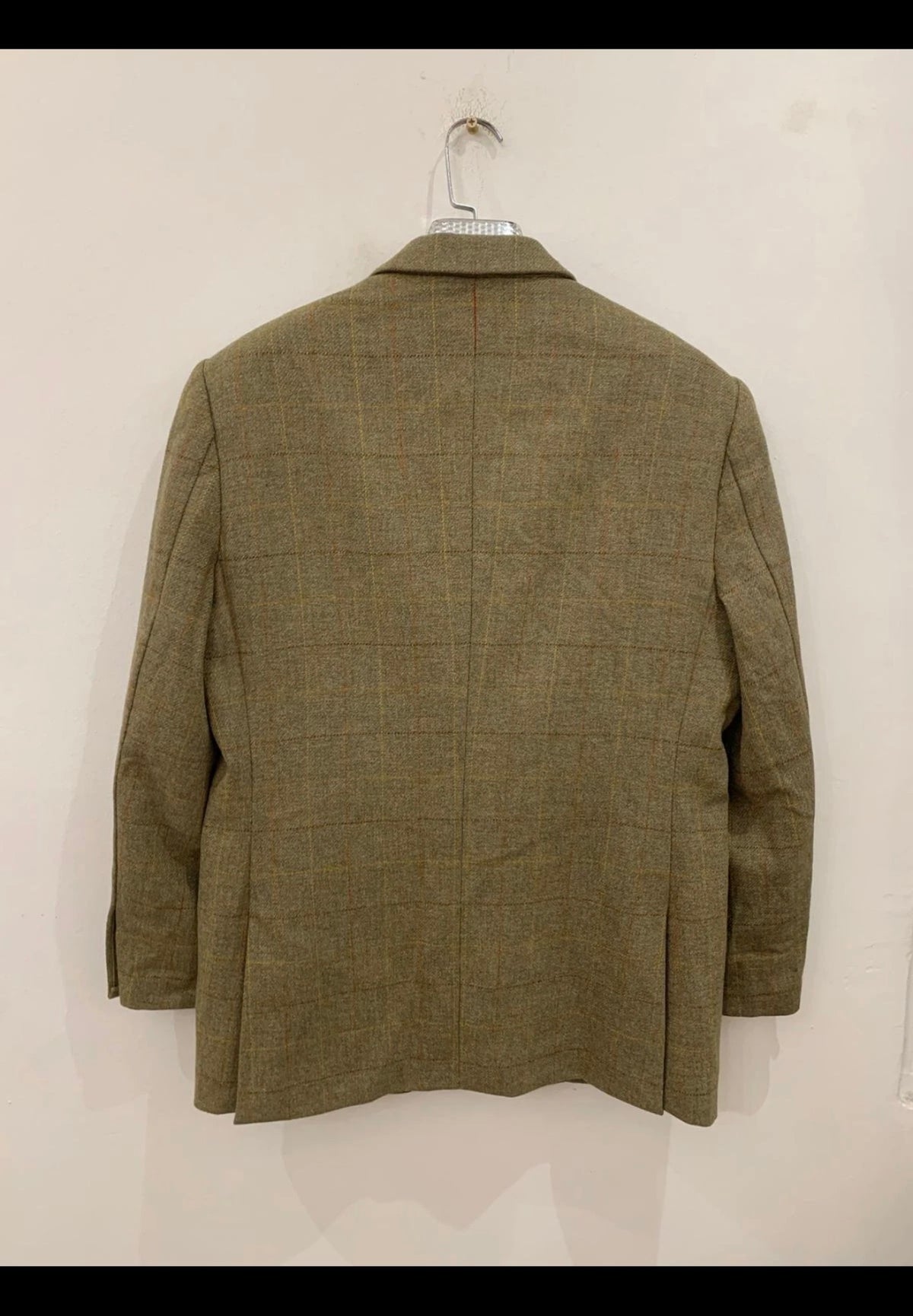 Vintage pure wool handwoven Tweed Windowpane green hunting jacket blazer 40R