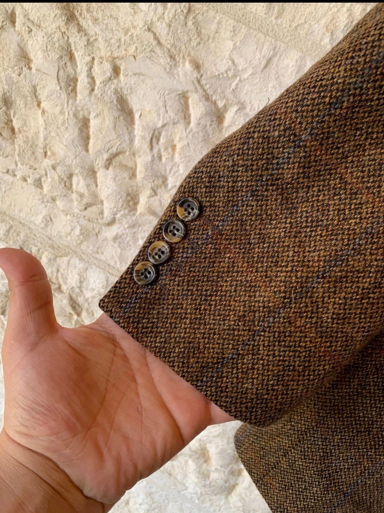 Vintage pure wool tweed Windowpane brown classic jacket blazer 46R XL