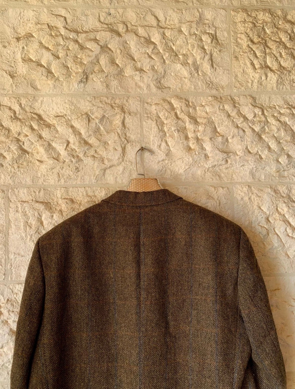 Vintage pure wool tweed Windowpane brown classic jacket blazer 46R XL
