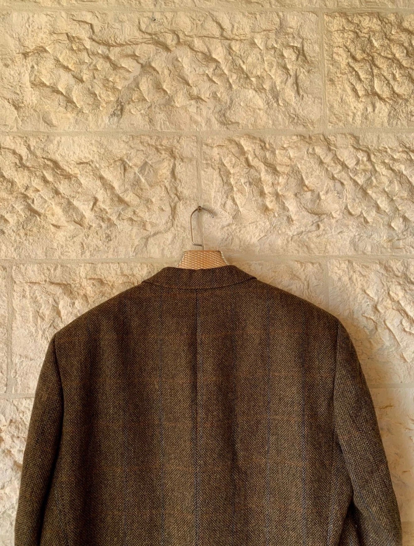 Vintage pure wool tweed Windowpane brown classic jacket blazer 46R XL