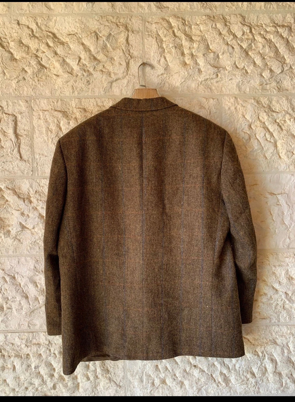 Vintage pure wool tweed Windowpane brown classic jacket blazer 46R XL