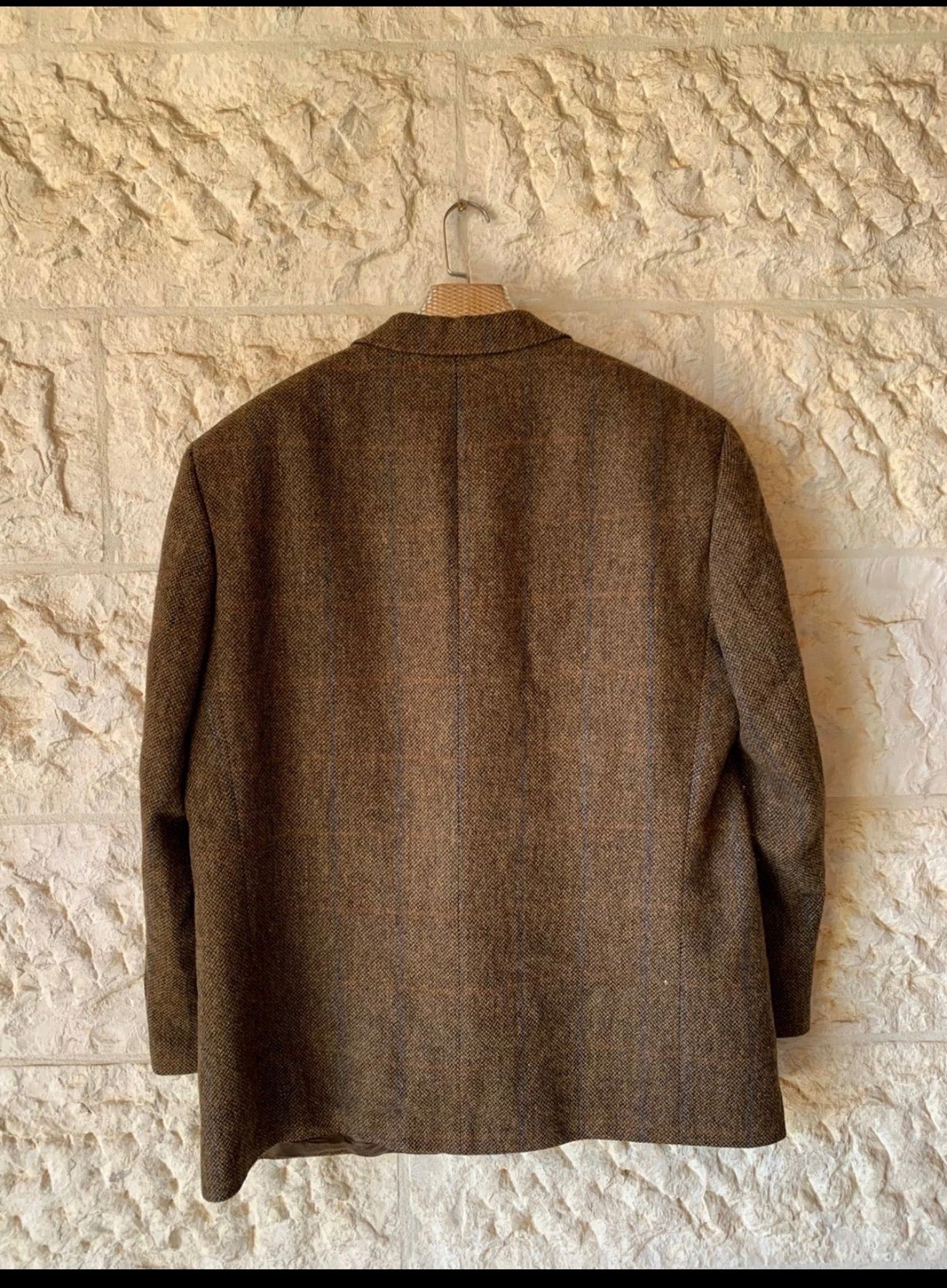 Vintage pure wool tweed Windowpane brown classic jacket blazer 46R XL