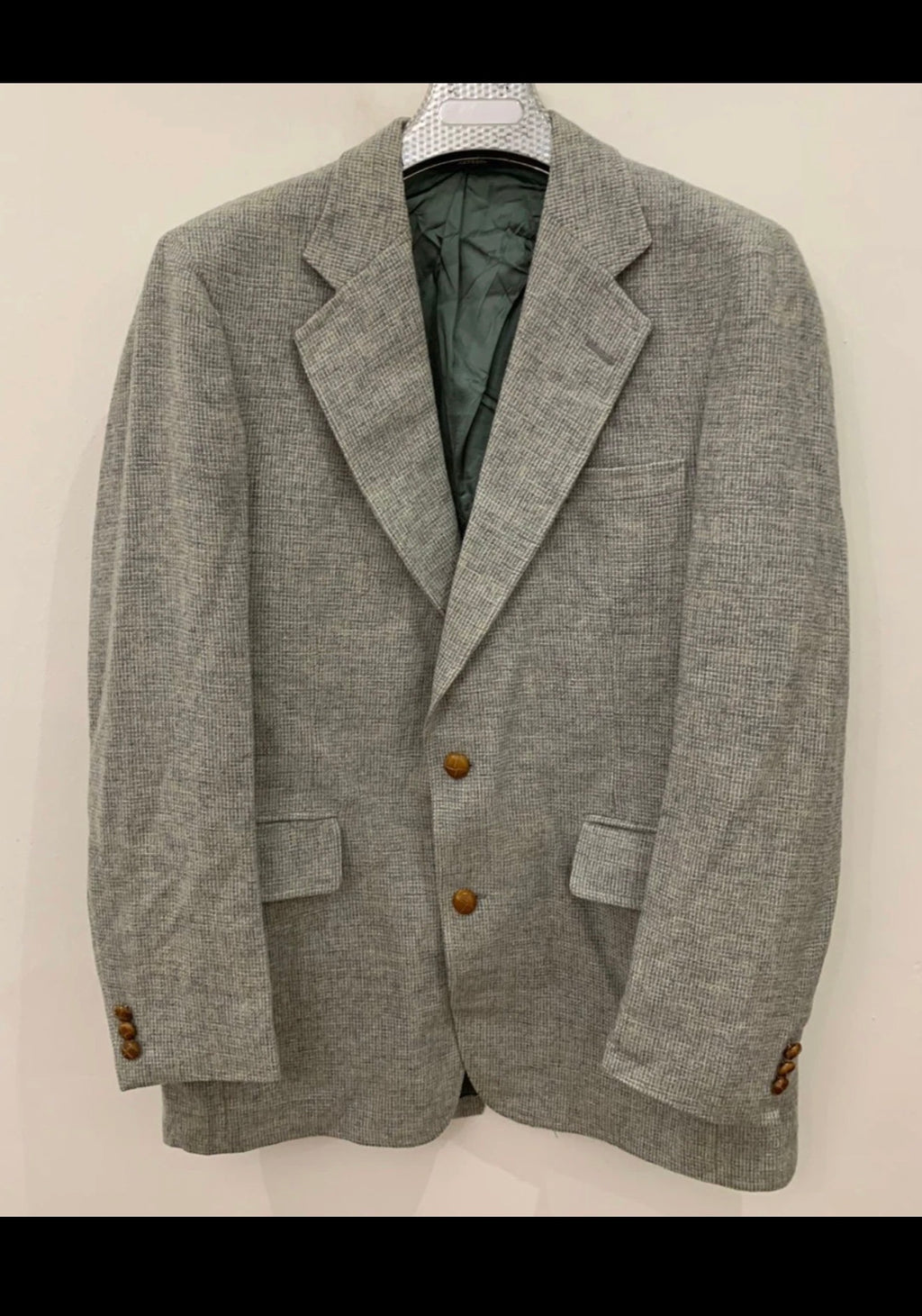 1970s Vintage pure wool handwoven tweed classic gray hunting jacket blazer 42L